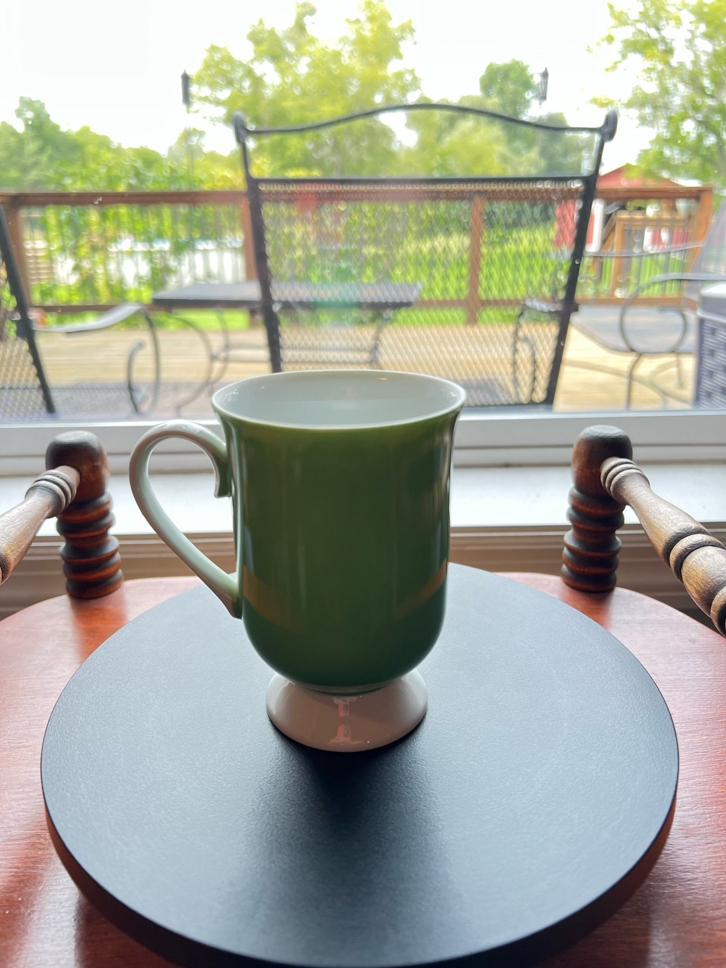 Vintage Holt Howard Green Glass Footed Mug - 1970s