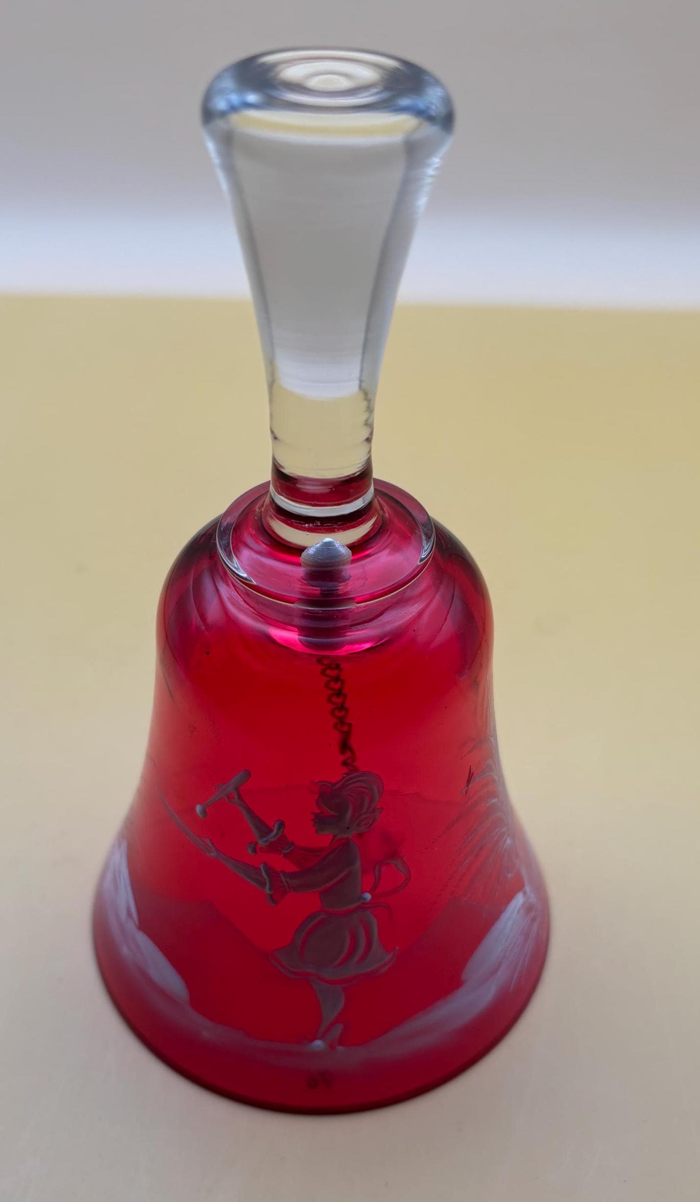 Cranberry Glass Bell Mary Gregory Art Deco Hand-Blown Pink Glass Bell Gift for Her