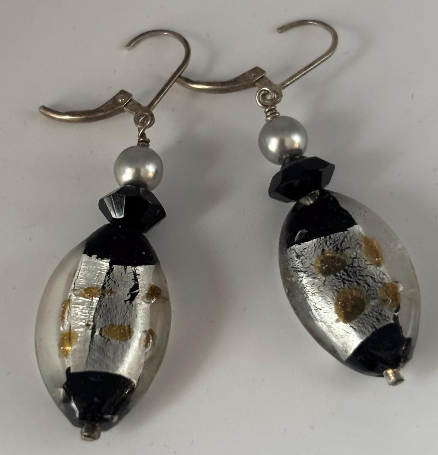 Vintage Silver Black & Copper Lampwork Beads with Czech Black Crystal Swarvoski Grey Pearls Lover Antiques and Vintage