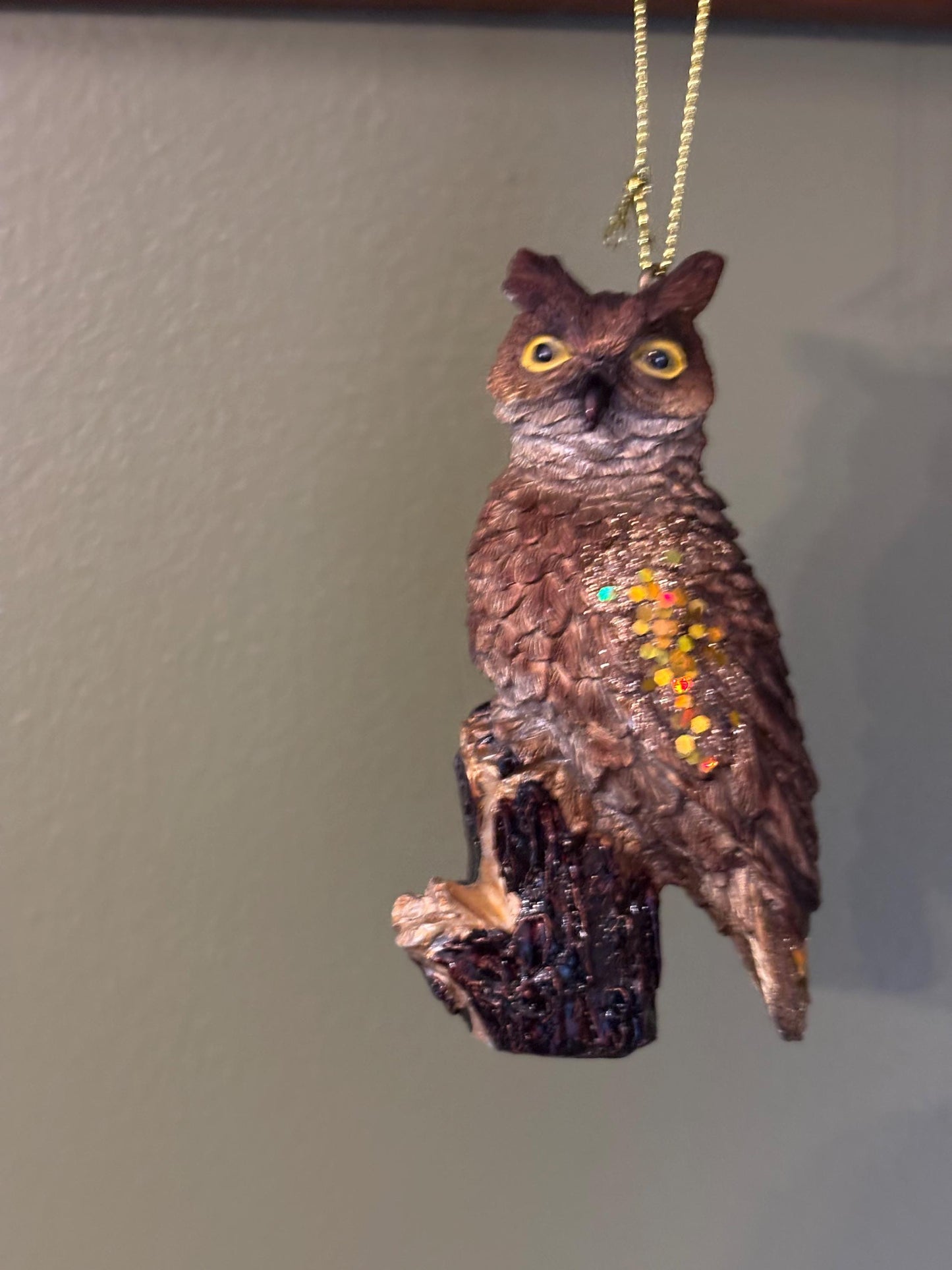 Great Horned Owl Ornament, Hand Carved Owl Figurine, Unique Gift for Her, Nature-Inspired Art