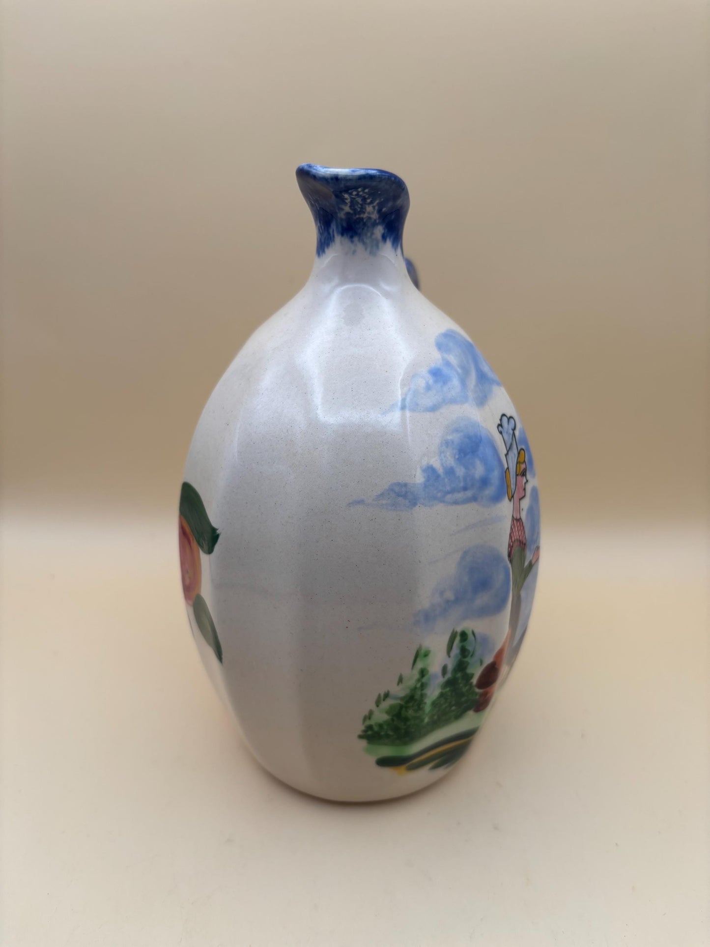 Vintage Gabrielle Fourmaintraux Breeze Pierrick Faience Desvres Calvados Decanter Ceramic Pitcher Jug Lover Antiques and Vintage