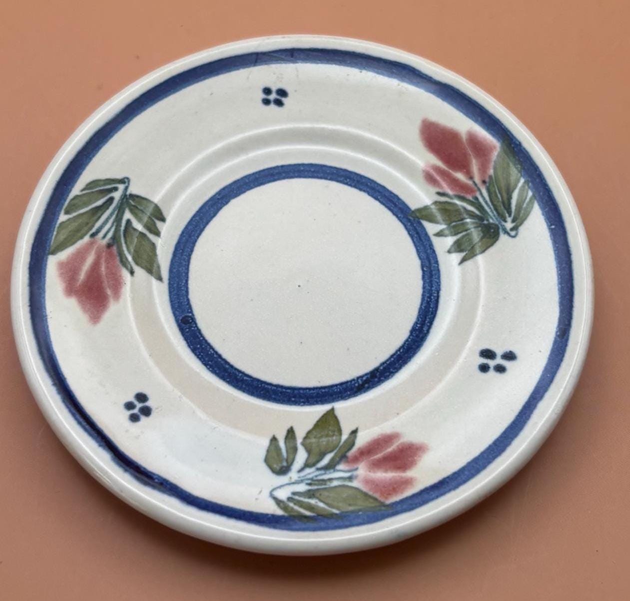 Antique Henriot Quimper Pottery Tea Cup and Saucer Made in France Number 102 Flower Motif Blue and Rose Lover Antiques
