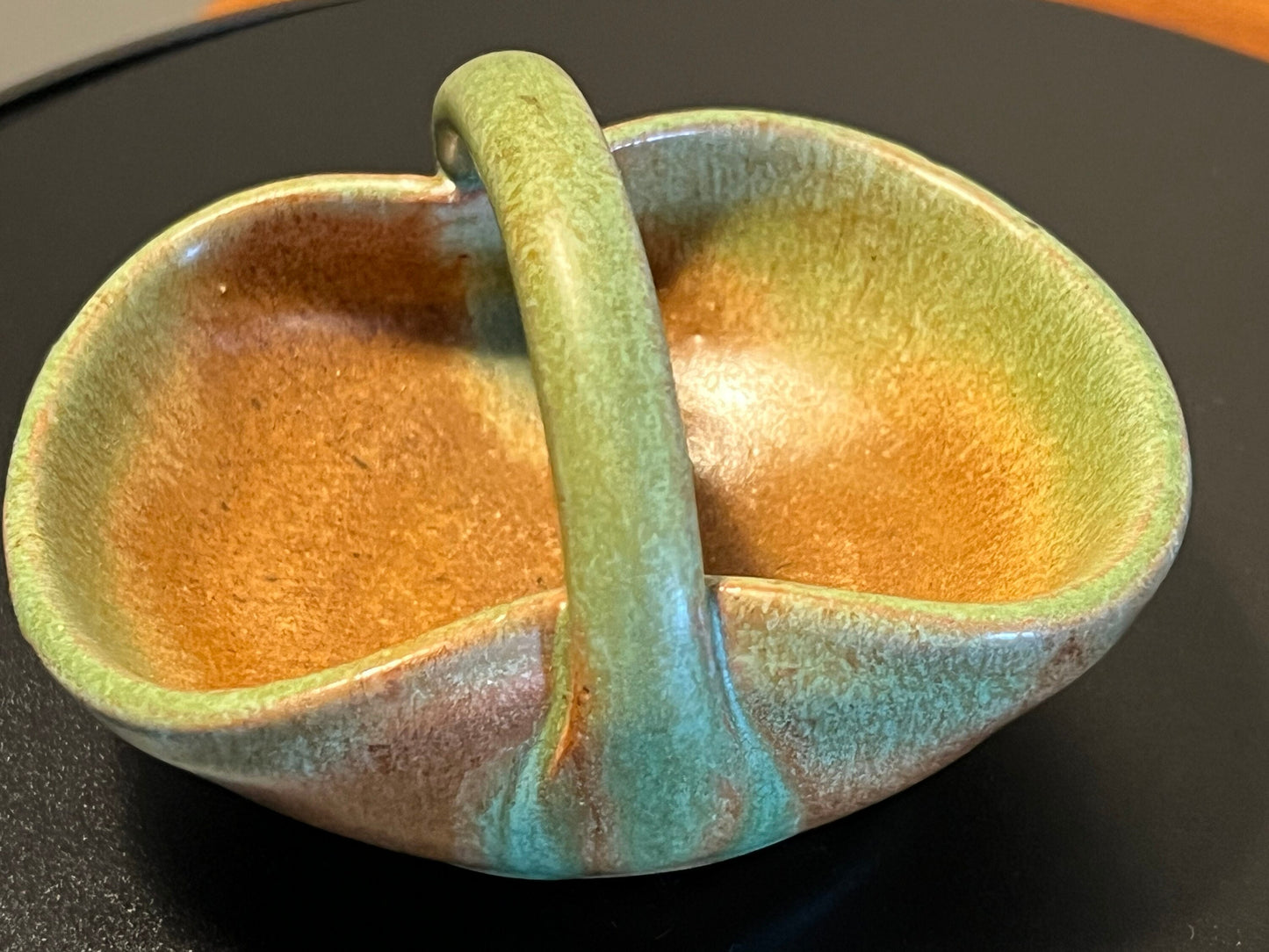 Vintage Pottery Basket with Handle: Folk Art Toothpick or Key Holder