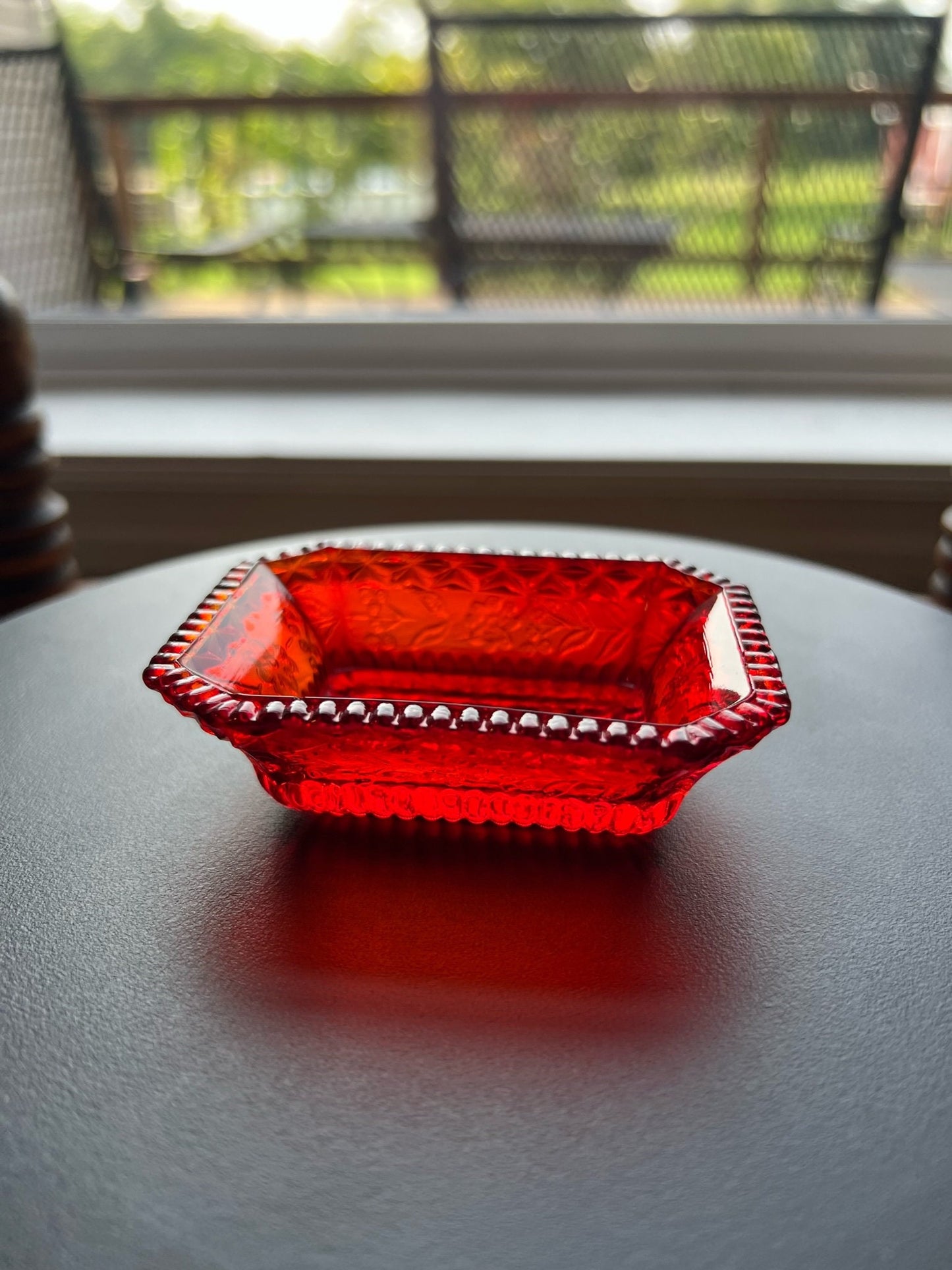 Vintage Ruby Red Amberina Glass Dish: Toothpick Holder, Candy Dish
