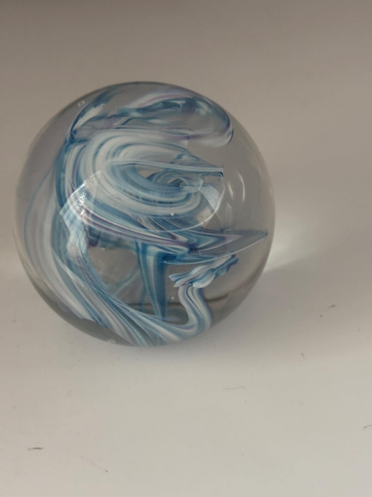 Ocean Hand Blown Blue White Glass Paperweight, Seaside Glass Art