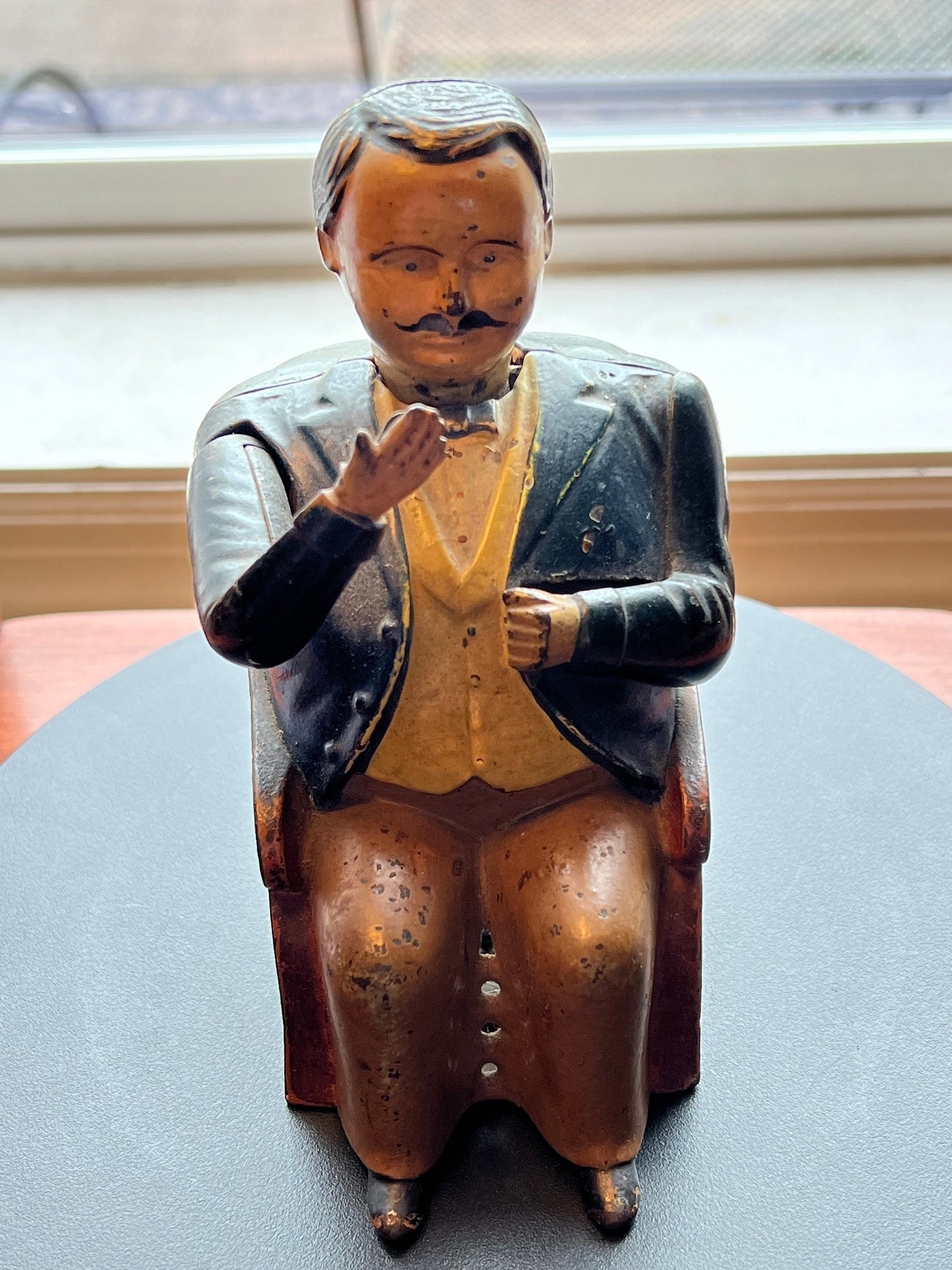 Antique Mechanical Tammany Bank: Little Fat Man Cast Iron Banker, 1873
