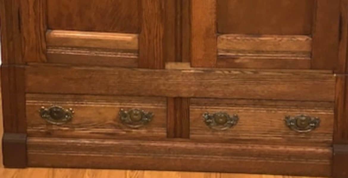 Antique Oak Eastlake Armoire: Tall Double Door Wardrobe, Circa 1800s