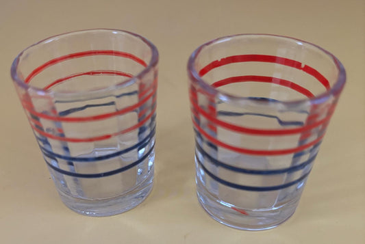 Vintage Red Blue Patriotic Set of 2 Shot Glasses Lover Antiques and Vintage