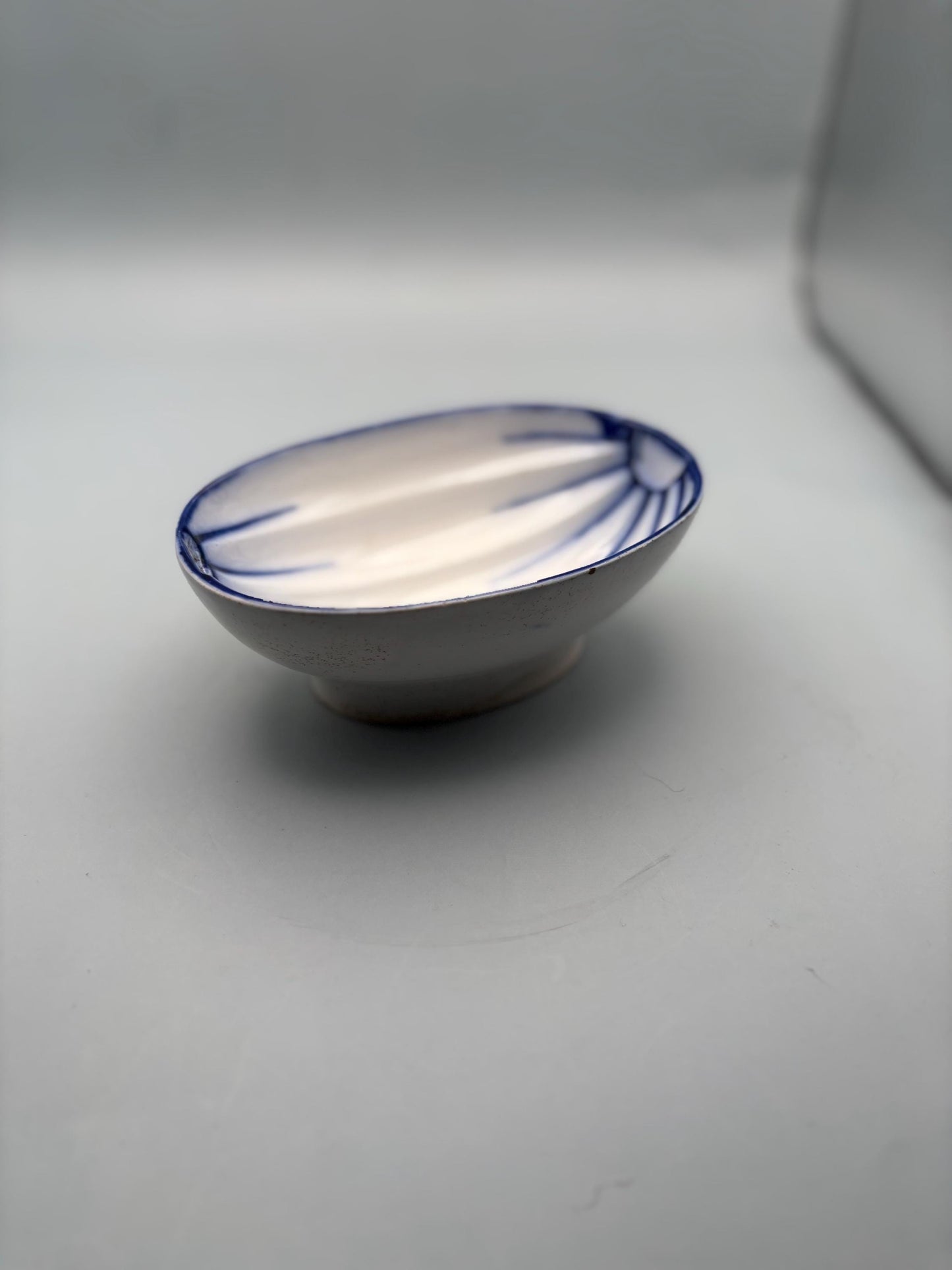 Antique Zsolnay Hungary European White with Cobalt Blue Oval Egg Shaped Dish GU for Gyugyi Family
