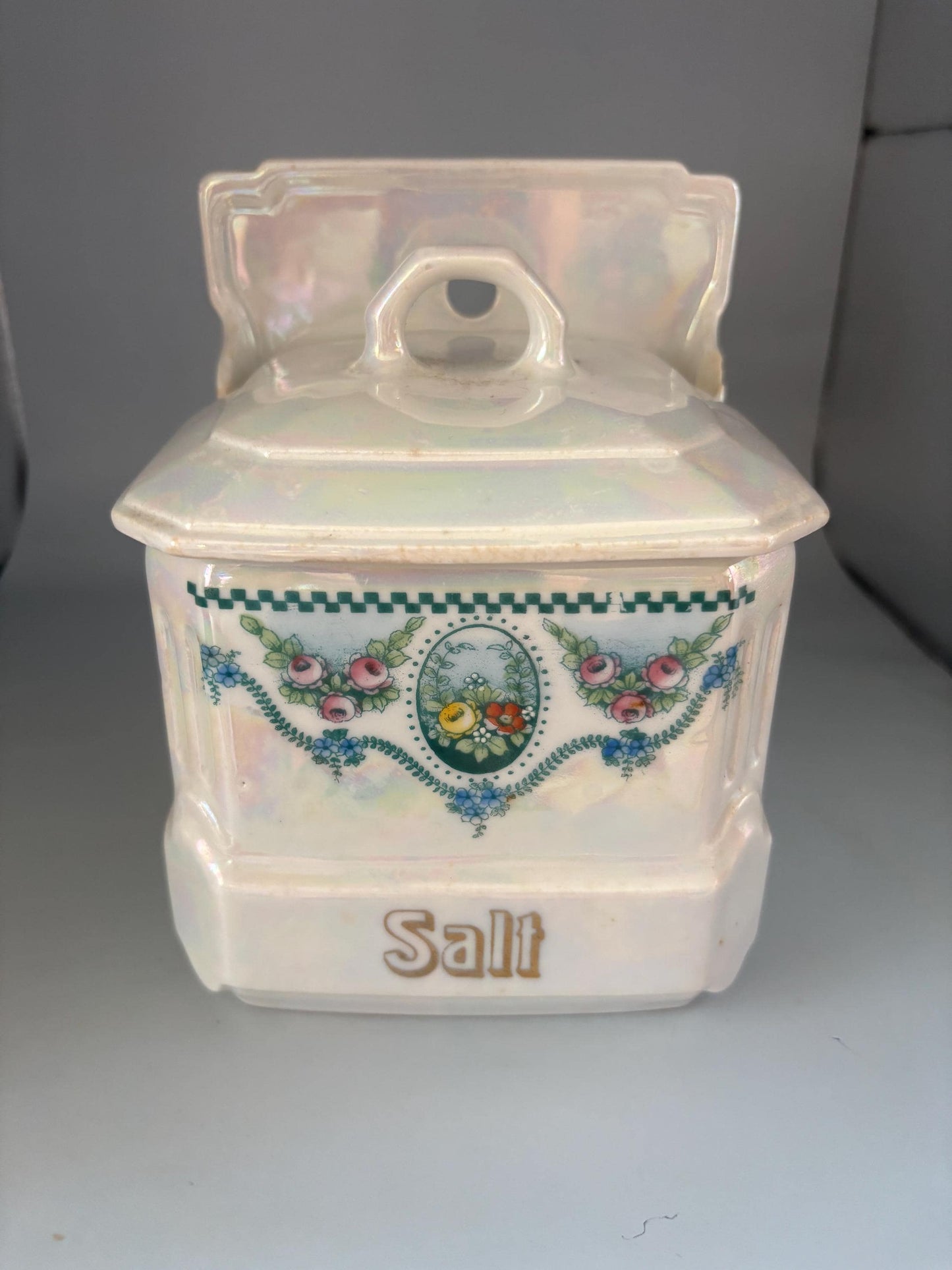 Mepoco Germany Lusterware Salt Box, Lover Antiques and Vintage