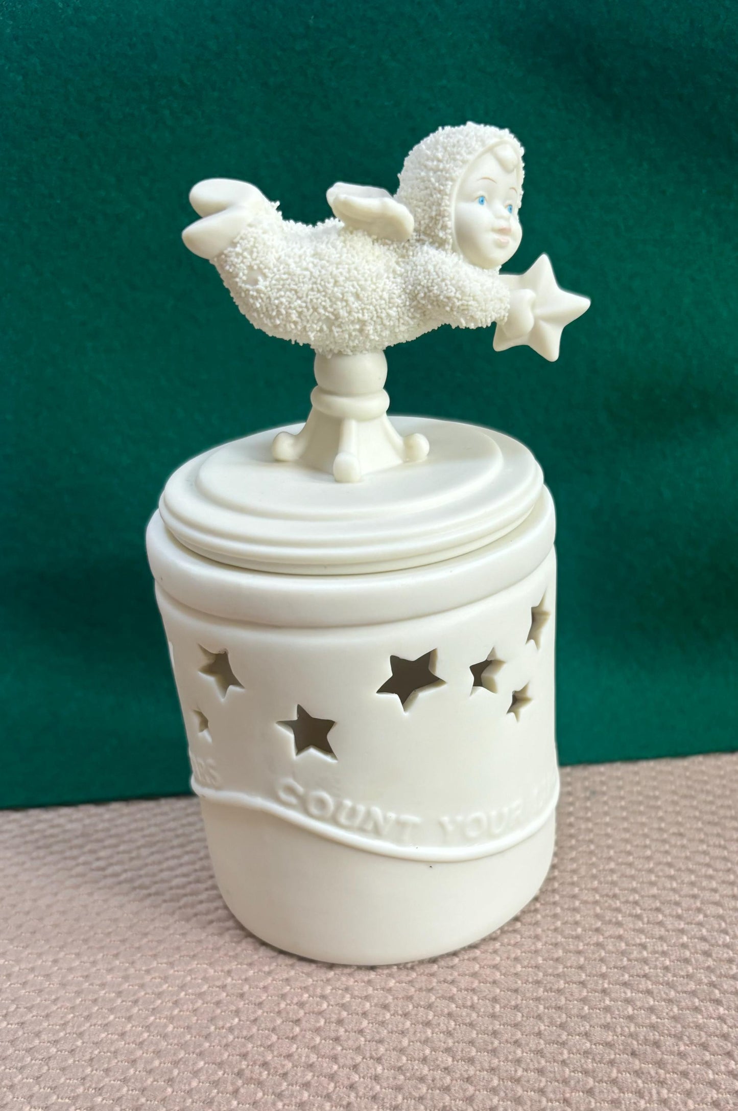 Vintage Department 56 Snowbabies "Count Your Lucky Stars" Candle Jar with Lid