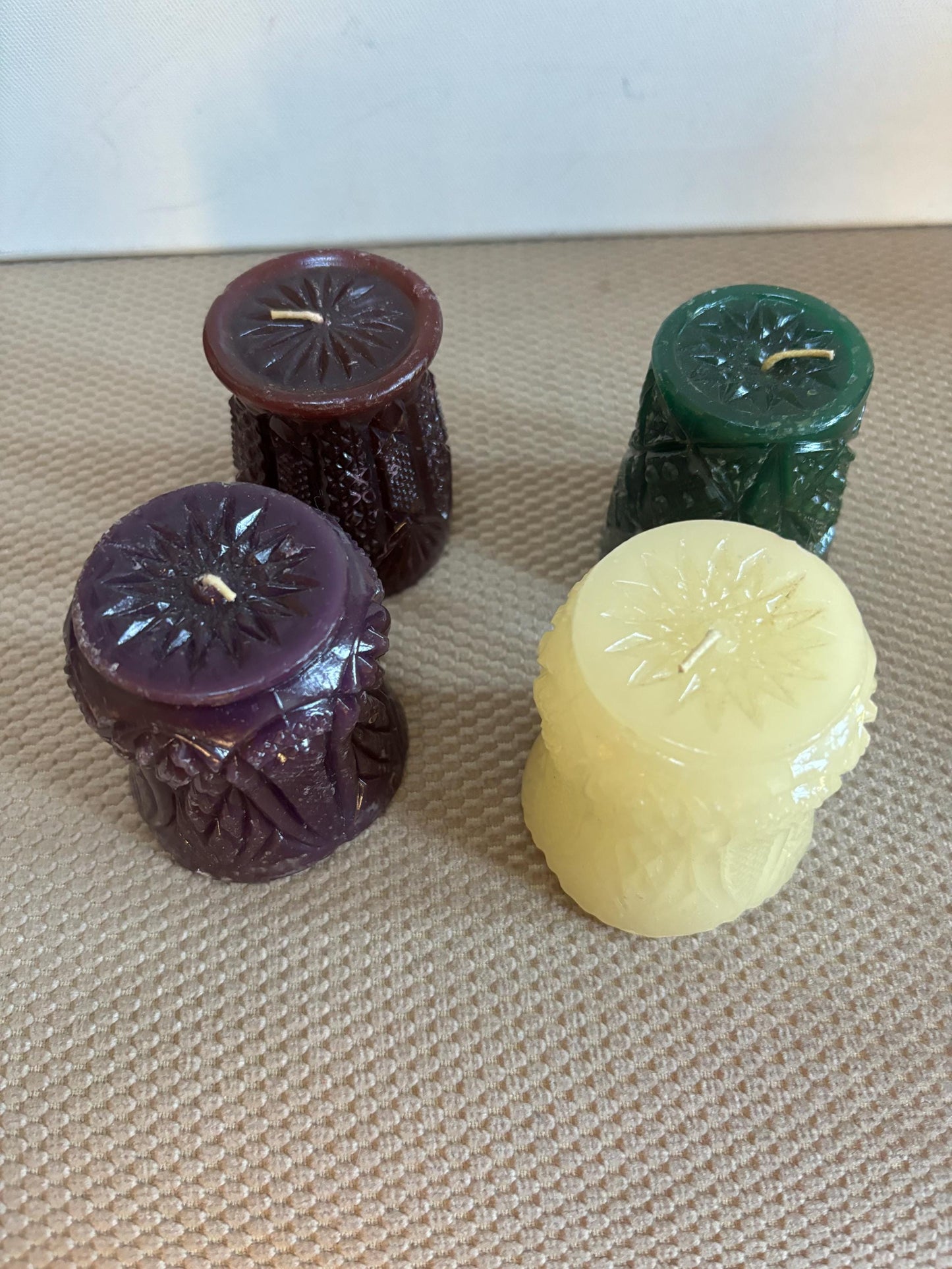 Vintage Kenzie Candles Set of 4 Candles 2 Purple 1 Green 1 White Collectible Candles Set 1 Lover Antiques and Vintage