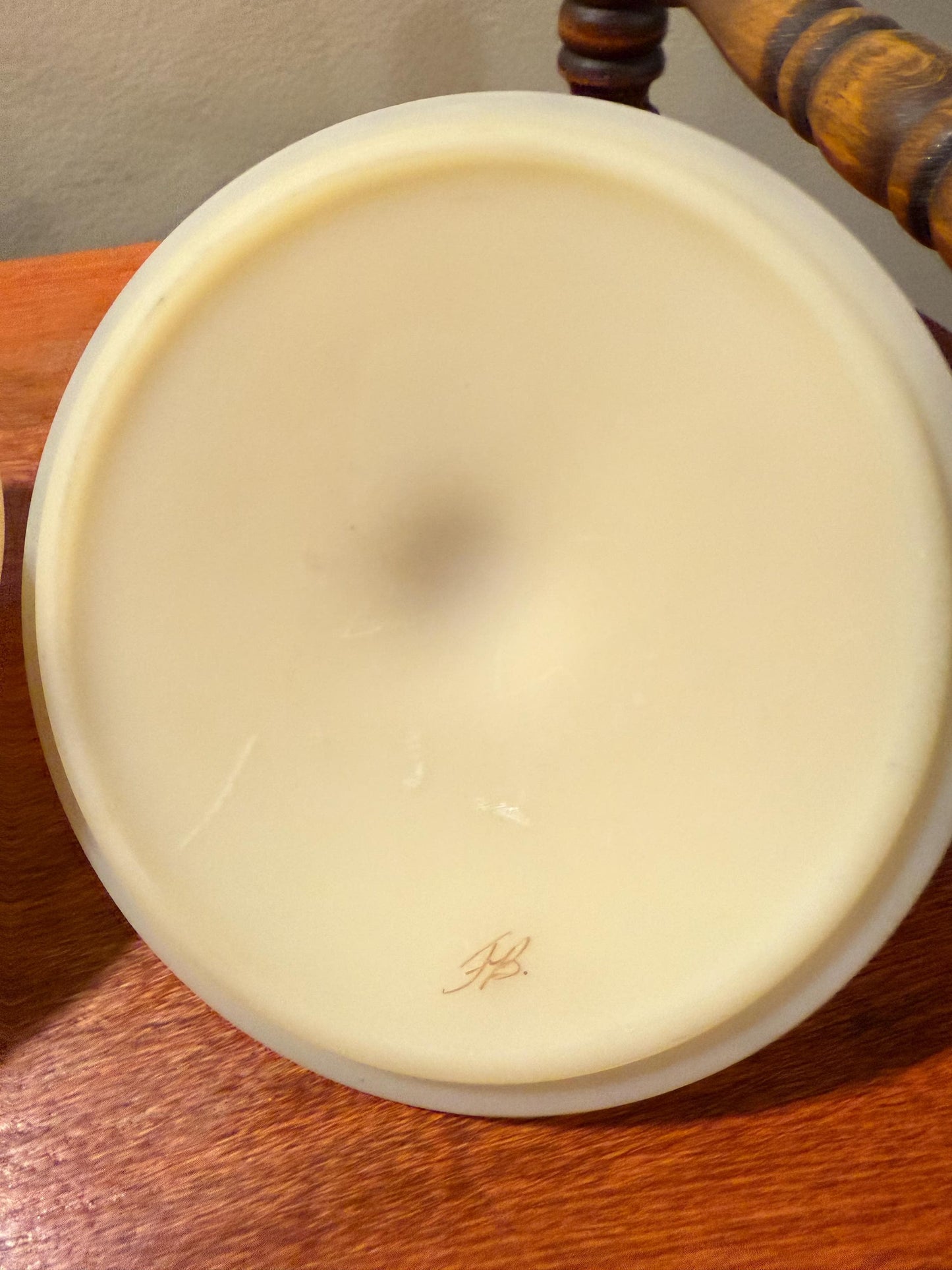 Vintage Fenton Custard Satin Glass Powder Dish with Lid Hand Painted and Signed F. Baxter Lover Antiques and Vintage
