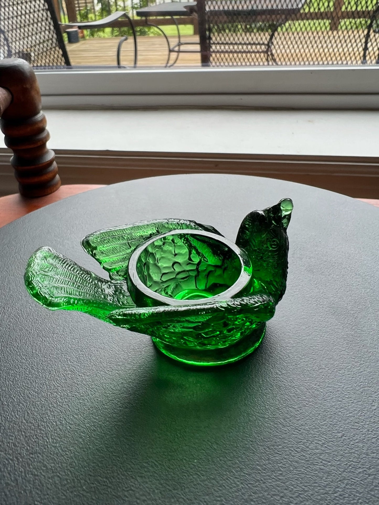 Vintage Green Degenhart Art Glass Rooster Salt Cellar Dish