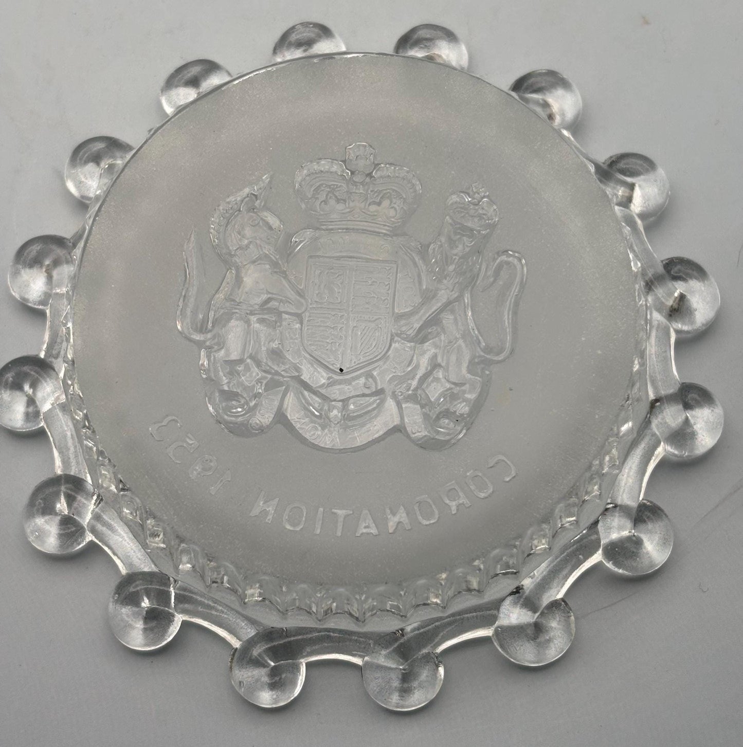 Vintage Queen Elizabeth Pressed Glass Coaster Pin Dish Glass Art Lover Antiques and Vintage