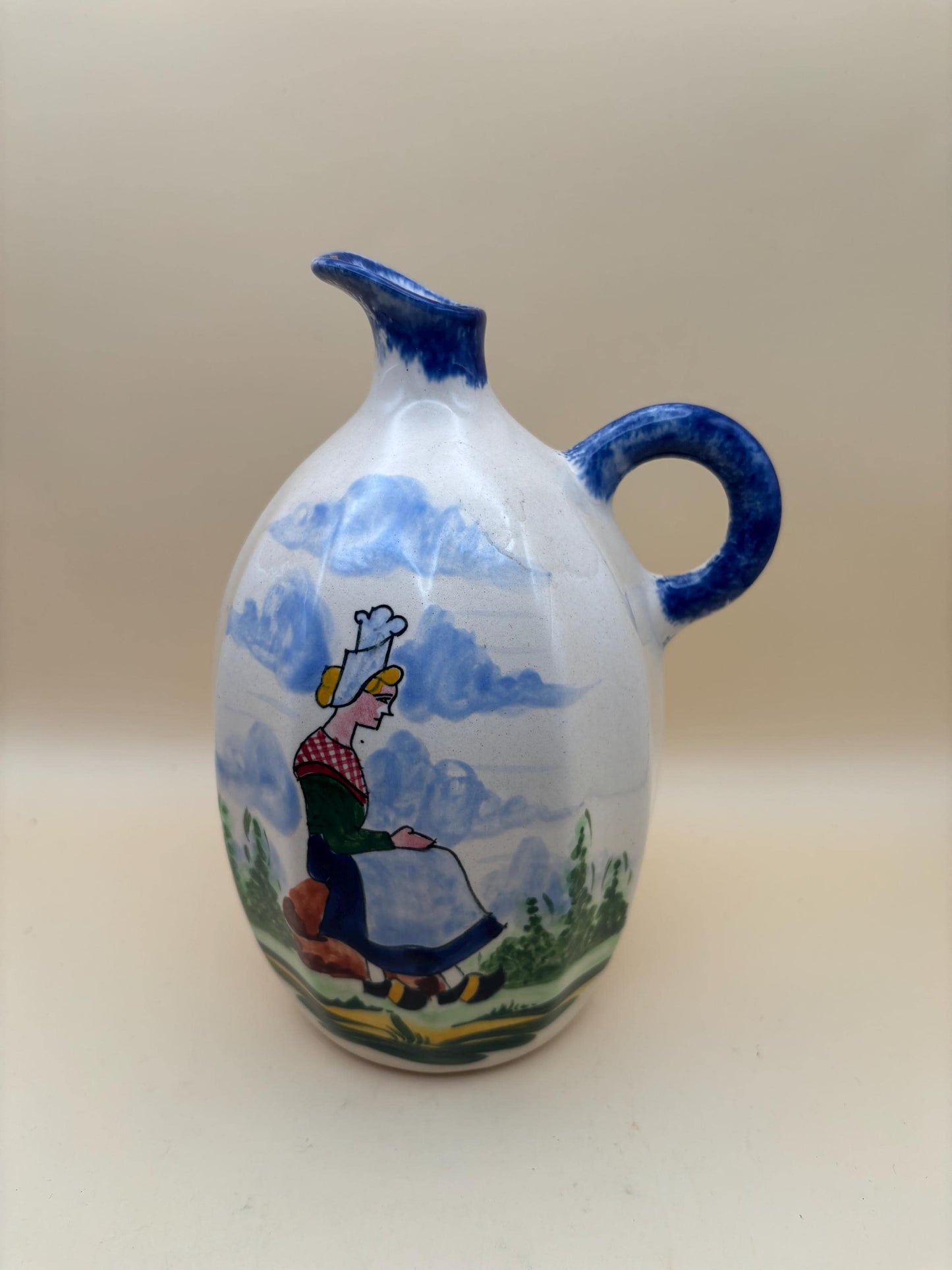 Vintage Gabrielle Fourmaintraux Breeze Pierrick Faience Desvres Calvados Decanter Ceramic Pitcher Jug Lover Antiques and Vintage