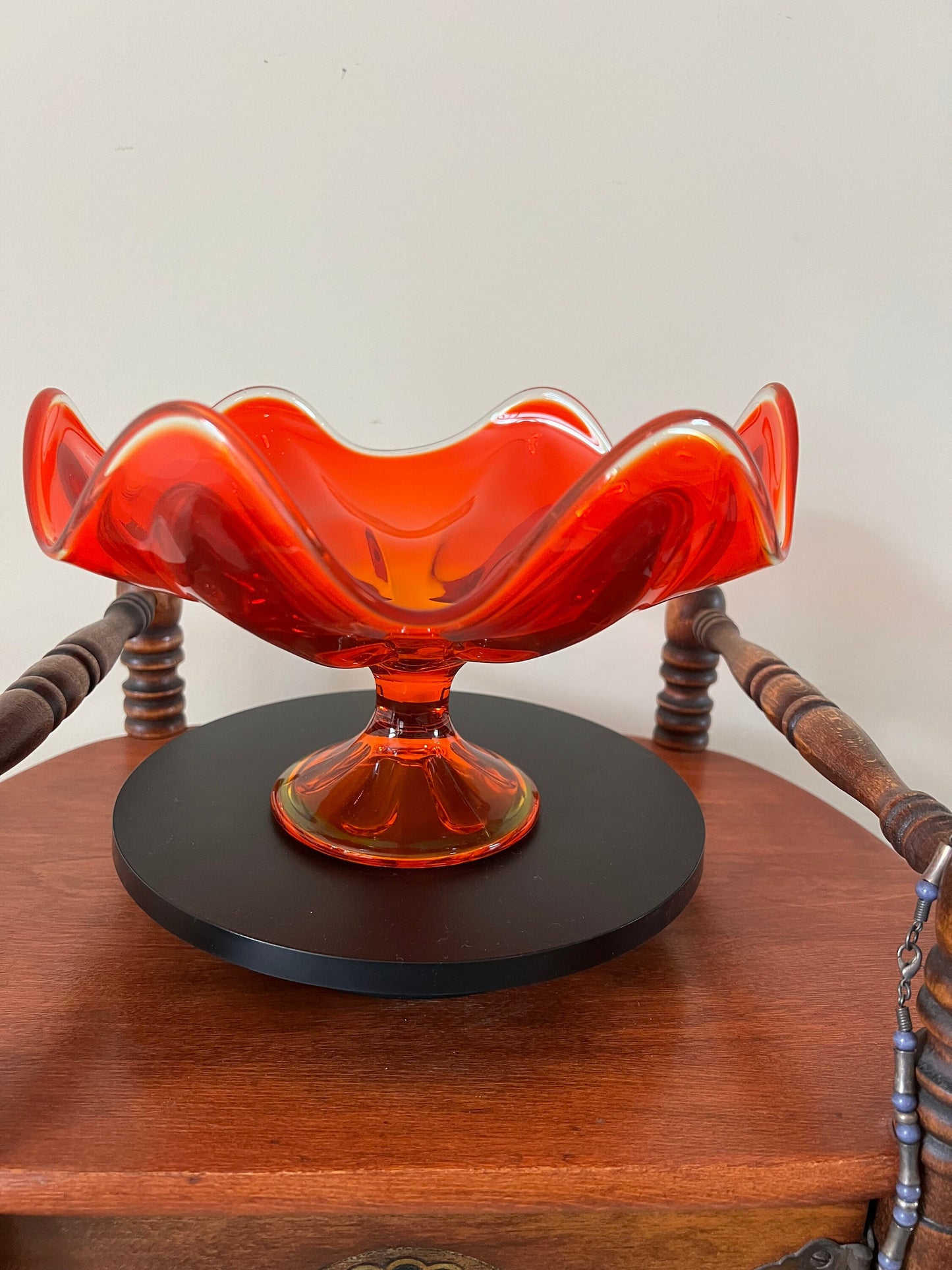 Vintage Viking Persimmon 6 Petal Compote Vase Bowl Pedestal Dish Amberina Glass Footed Vase Lover Antiques and Vintage