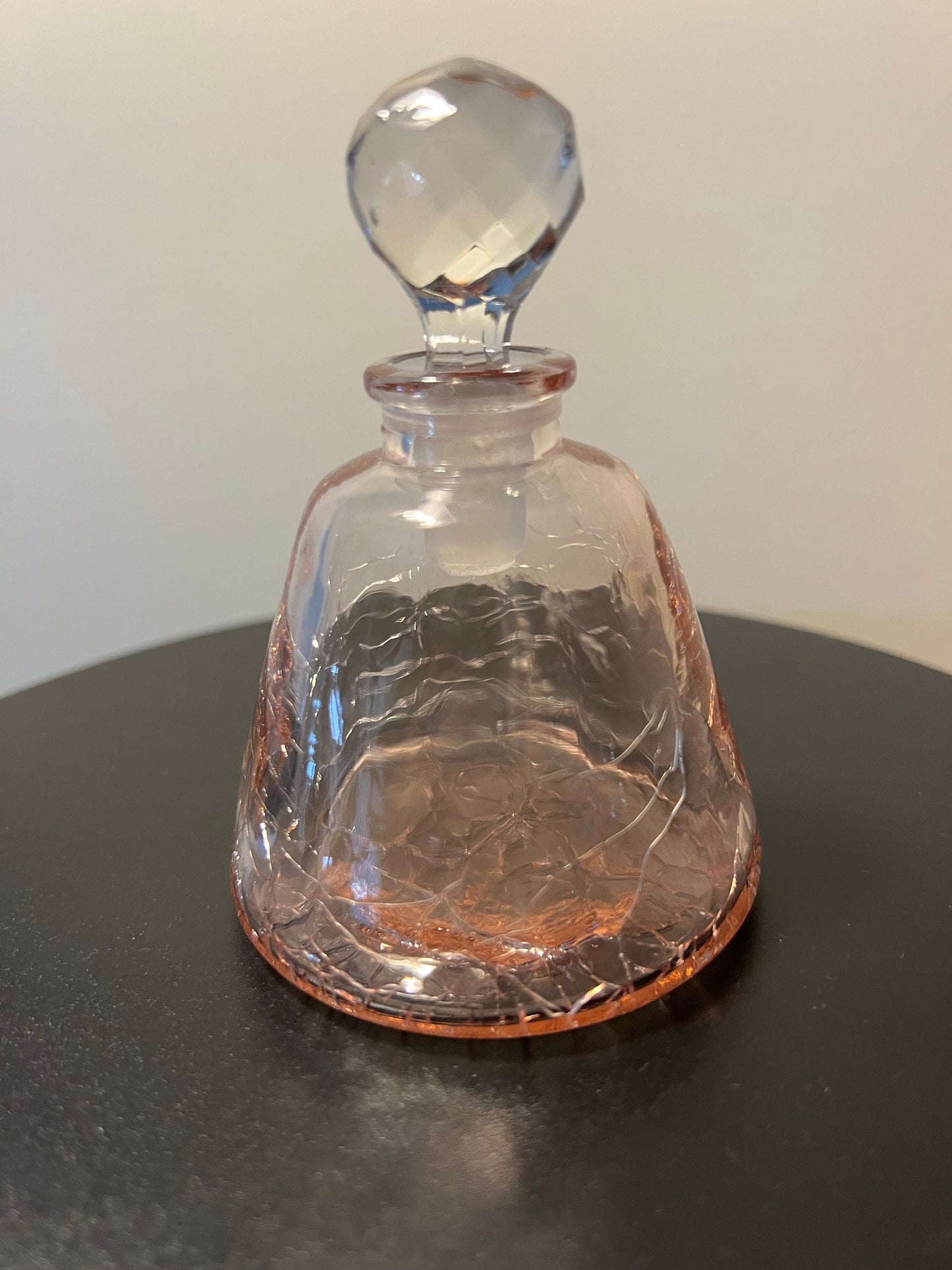 Vintage Pink Crackle Glass Perfume Bottle with Ball Stopper