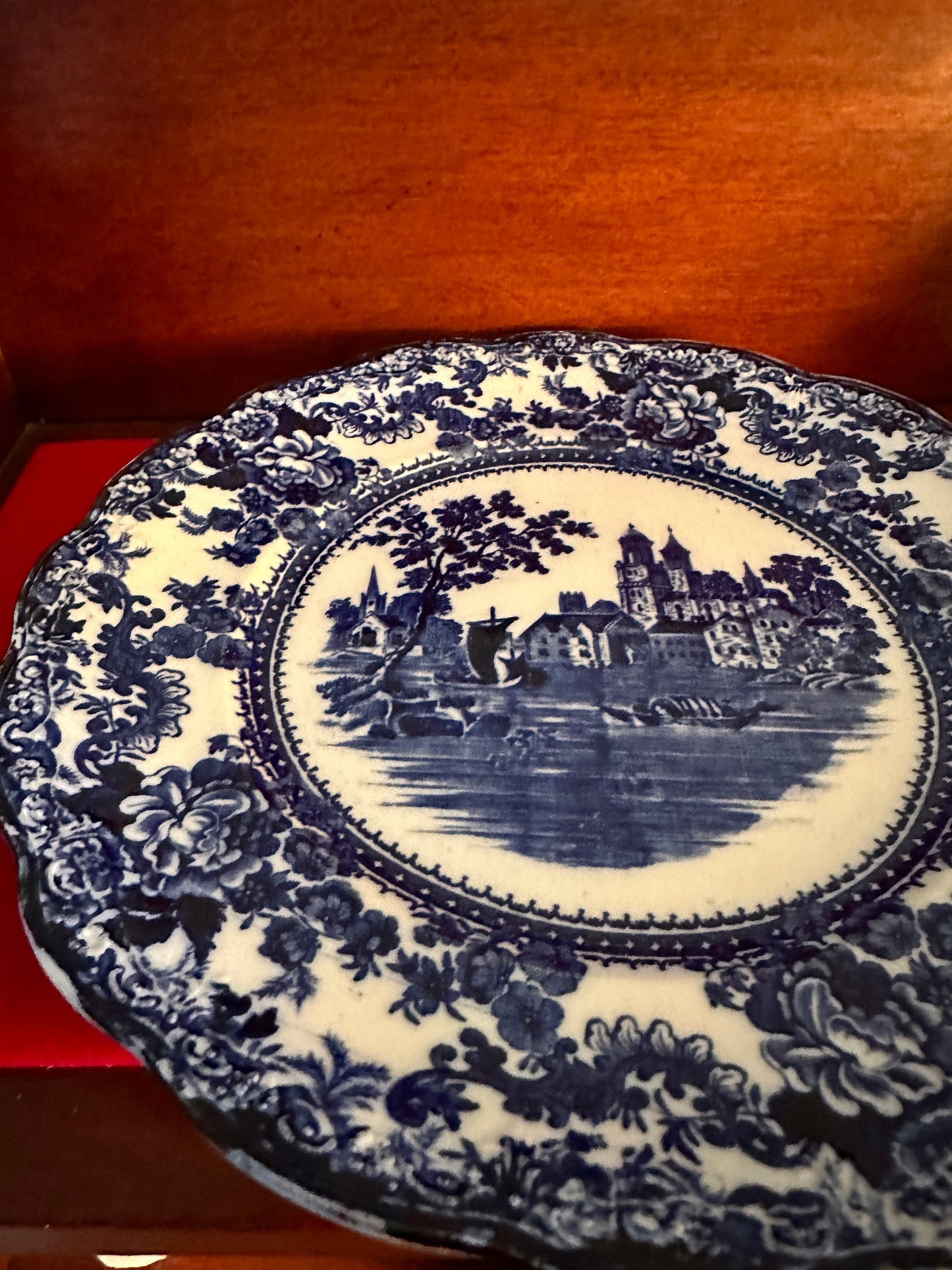 Antique Cobalt Blue Flow Plate: 10" Decorative Wall Hanging