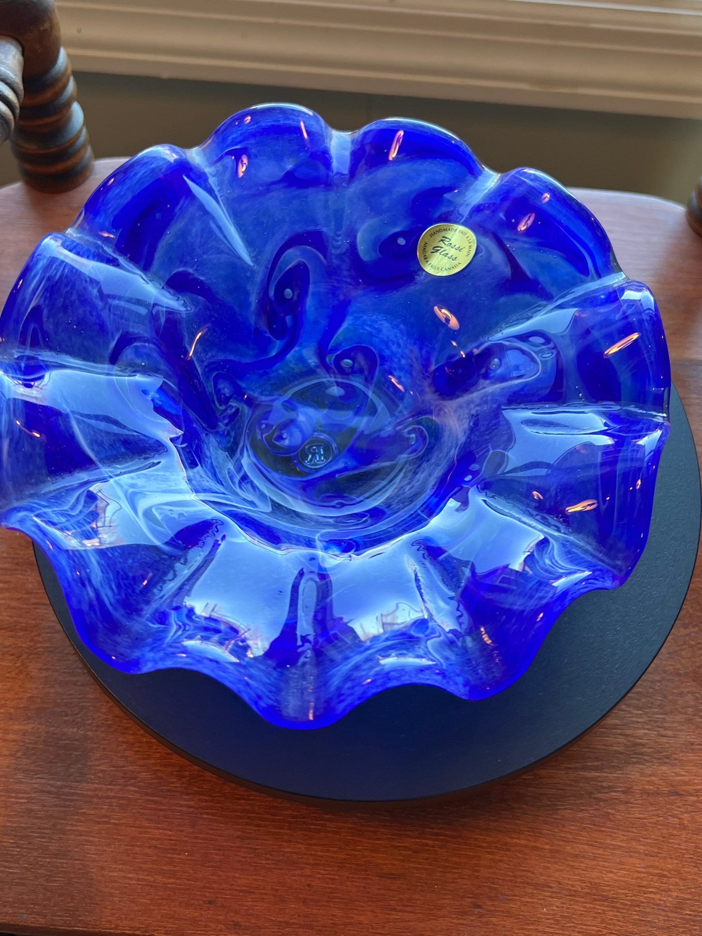 Vintage Rossi Blue Slag Glass Bowl: Ruffled Cobalt Dish