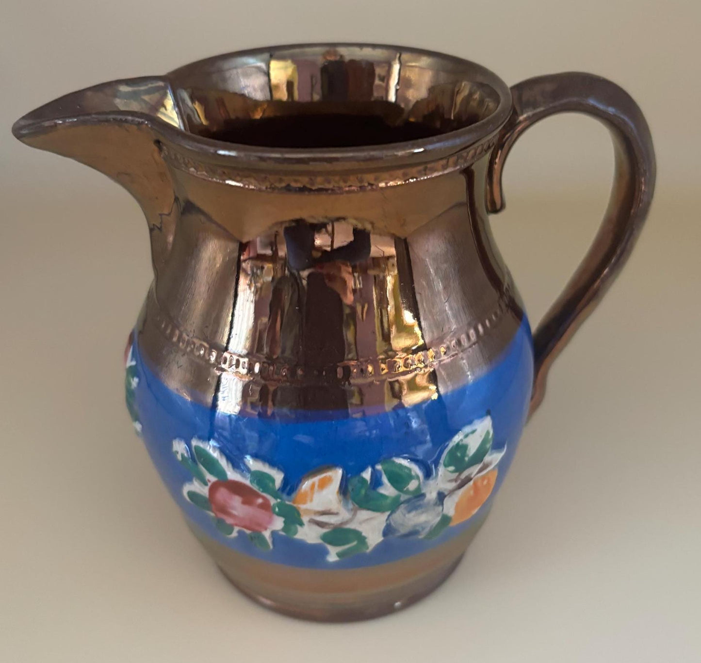 Antique Stafforshire Hand Painted Copper Lustreware Milk Jug Mini Pitcher Circa 1880’s Lover Antiques and Vintage