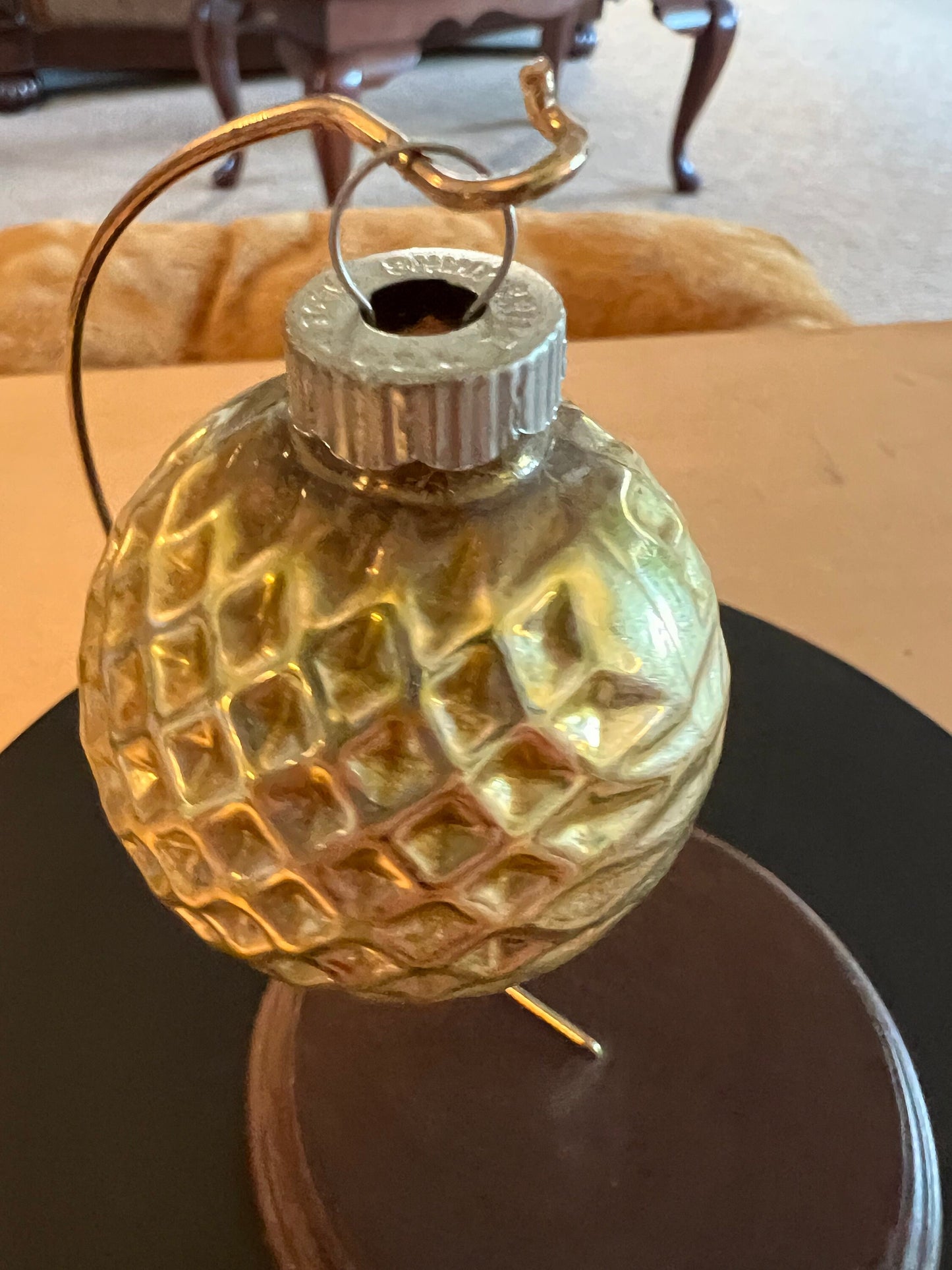 Vintage Shiny Brite Champagne Ornament: Bumpy Golf Ball, 1940s