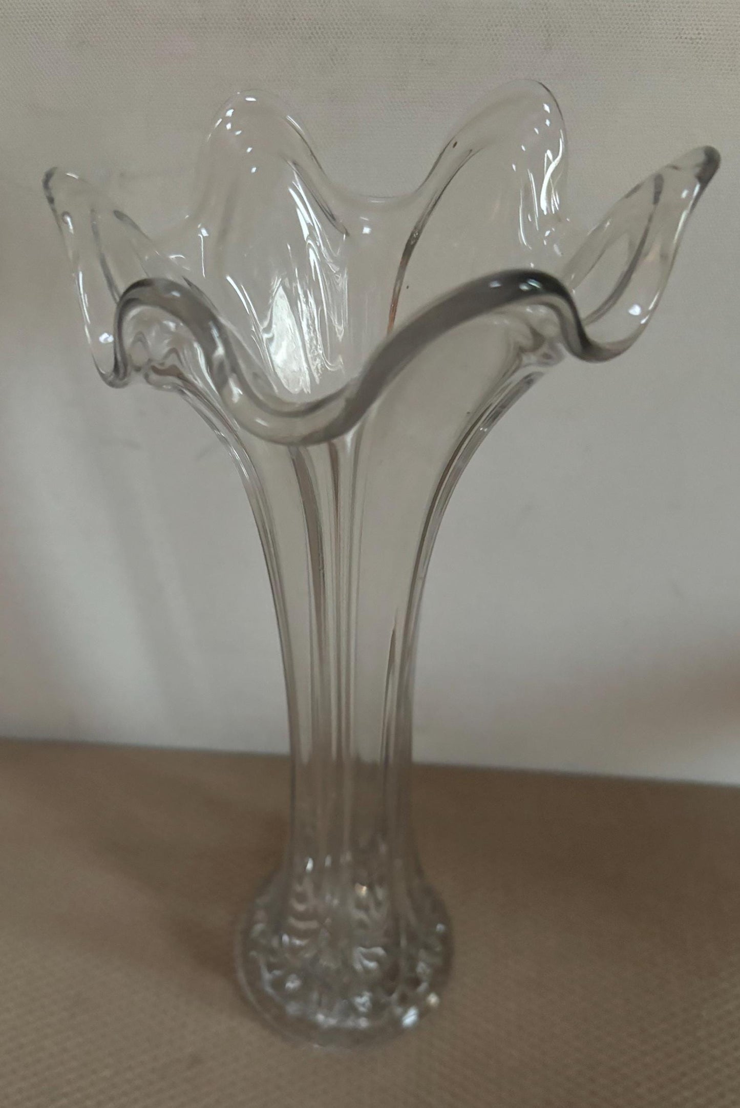 Vintage Ruffled Glass Clear Vase Large Swung Vase Lover Antiques and Vintage