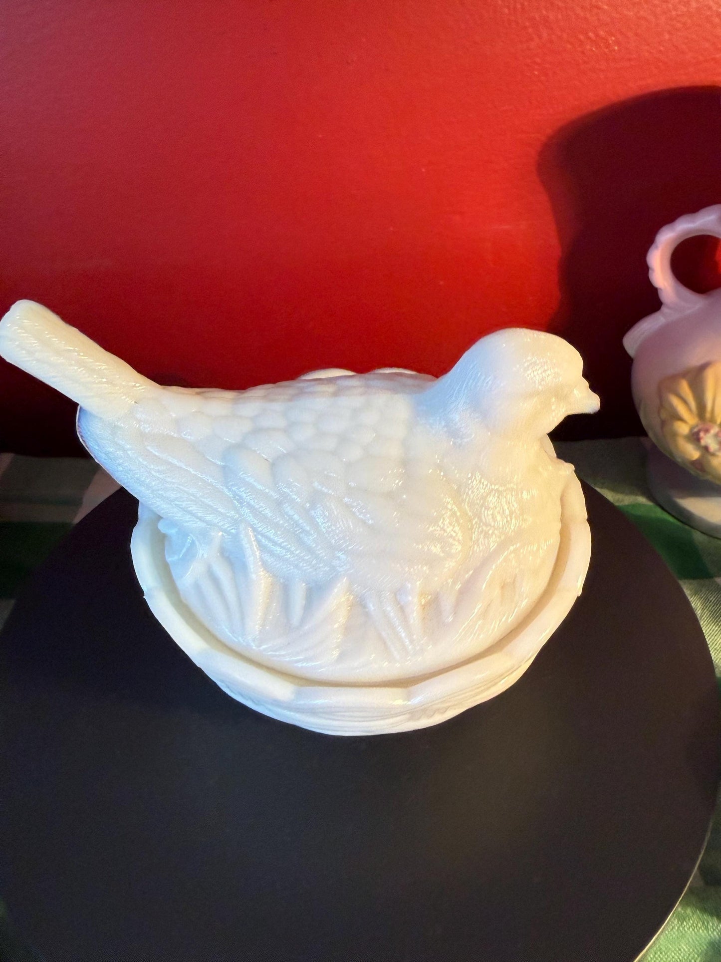 Vintage Hen on Nest Milk Glass Covered Dish White Collectible Animal Figurine