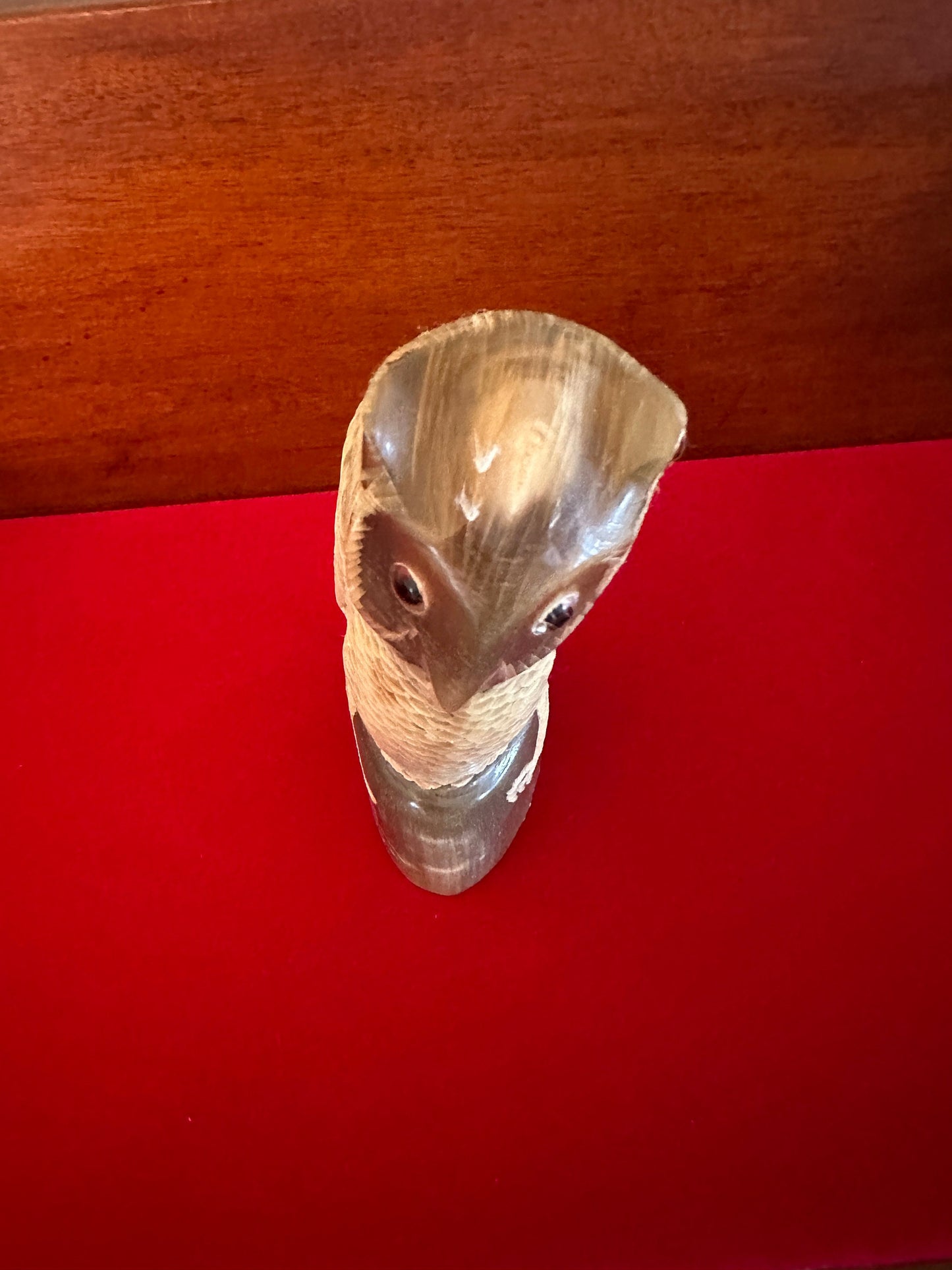 Vintage Hand Carved Horn Owl Figurine: Painted Owl Sculpture