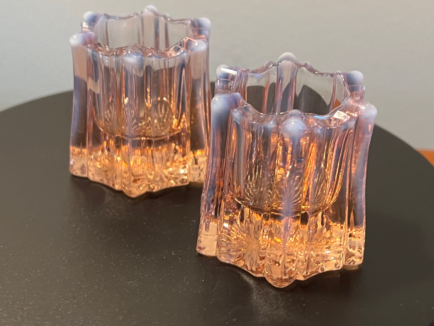 Vintage Fenton Vulcan Pink Opalescent Votive Holders - Pair