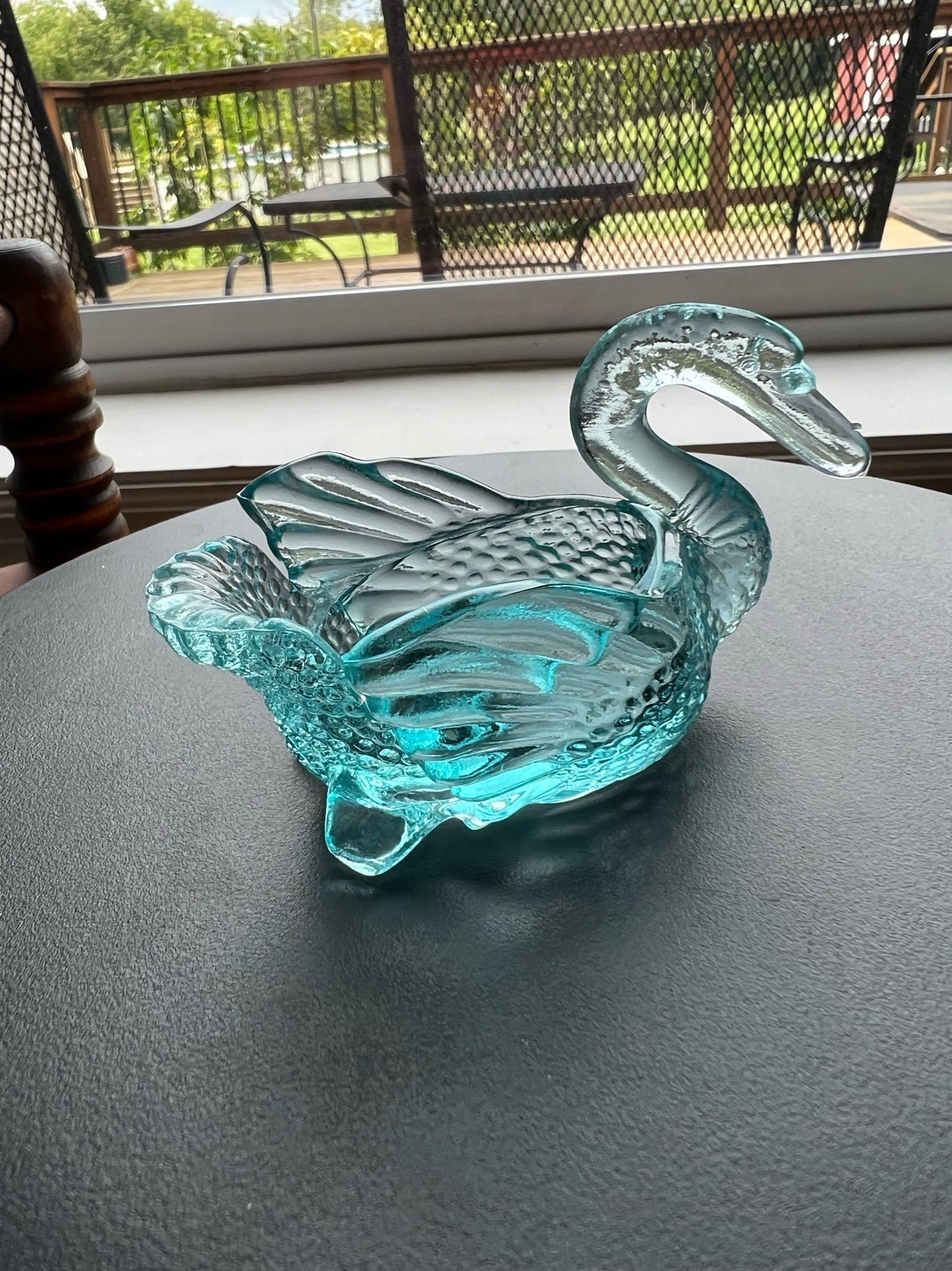 Vintage Blue Degenhart Glass Swan Salt Cellar Dish