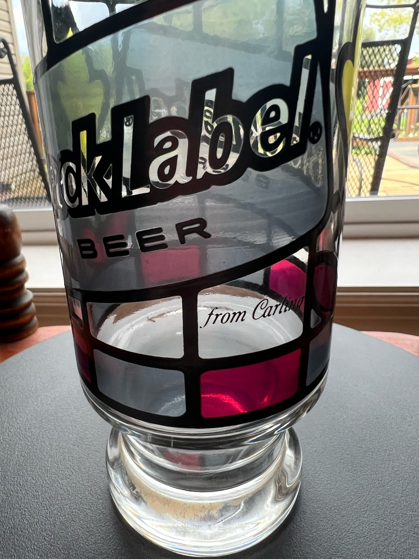 Vintage Black Label Beer Glass - Anchor Hocking Stained Glass Style