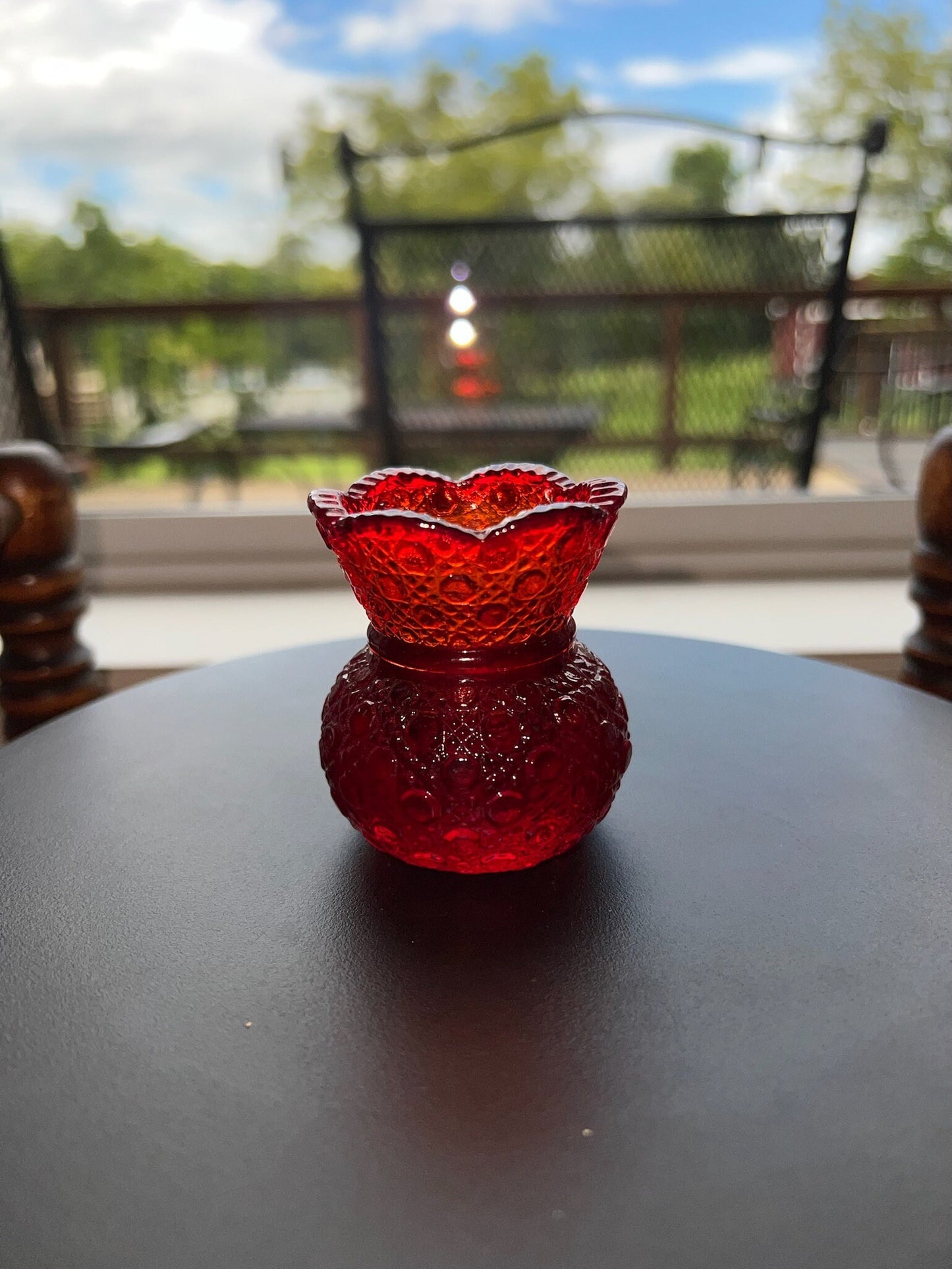 Vintage Ruby Red Amberina Cut Glass Figurine Sugar Dish, Toothpick Holder, Container Glass Art Lover Antiques and Vintage