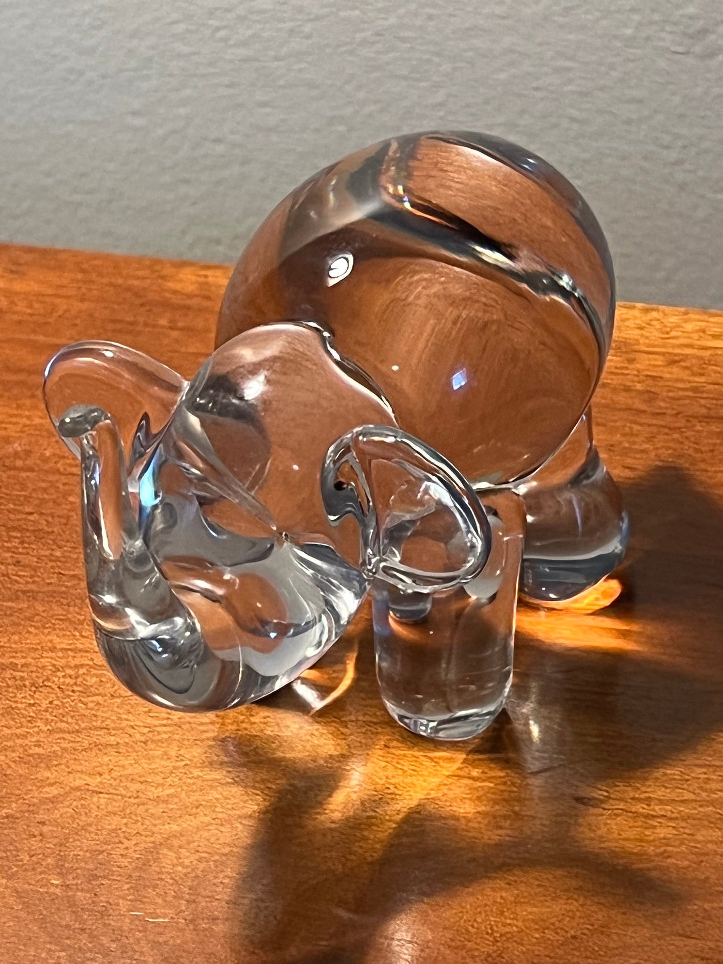 Vintage Art Glass Crystal Elephant with its trunk up lucky elephants Cartoon Style Glass Art Lover Antiques and Vintage