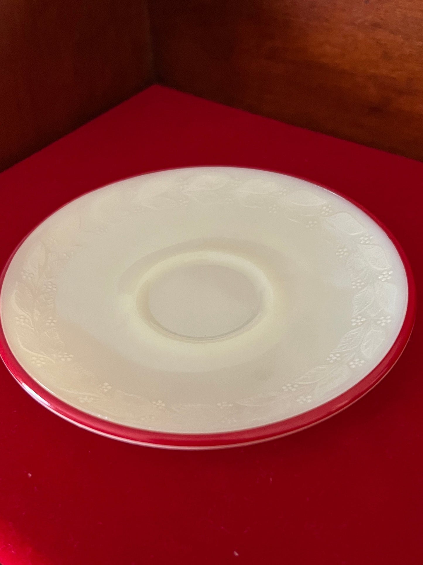 Vintage Uranium Glass Plate Saucer by McKee Glass Children’s Tea Set Laurel Red Trim Lover Antiques and Vintage
