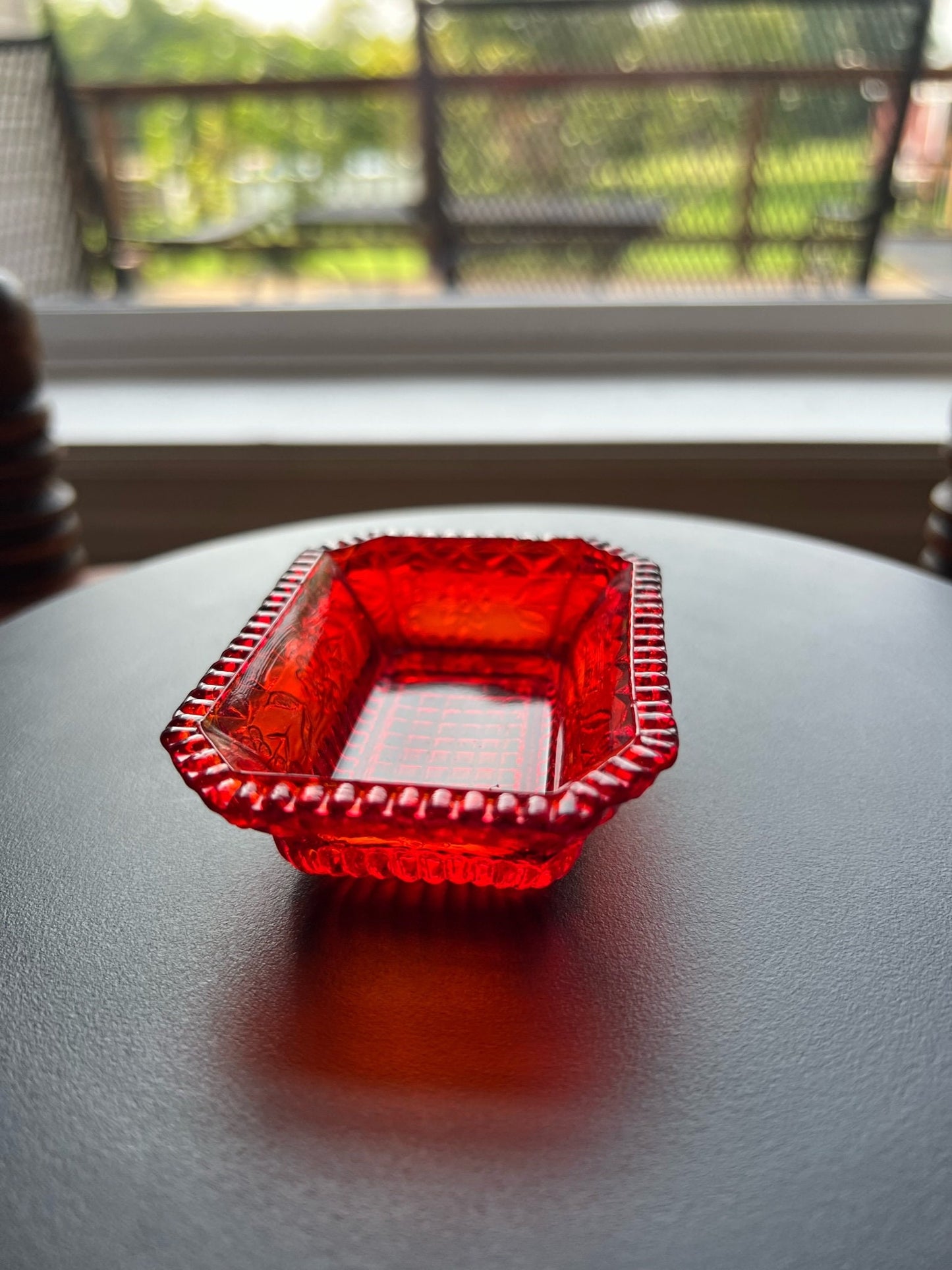 Vintage Ruby Red Amberina Glass Dish: Toothpick Holder, Candy Dish