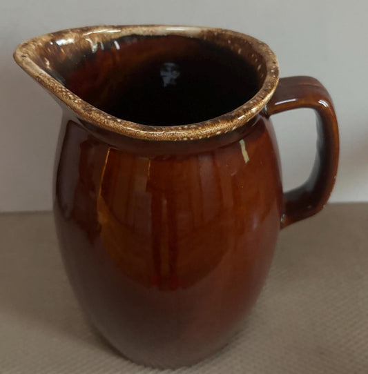 Hand Dripped Glazed Pottery Pitcher with Handle Brown Rust Lover Antiques