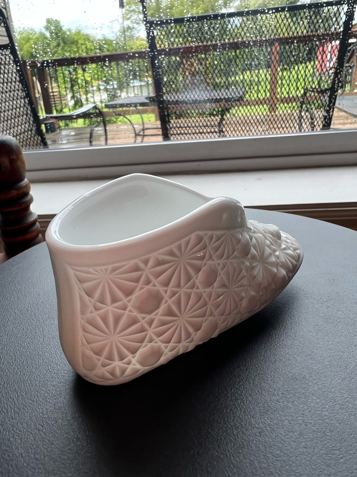 Vintage Fenton Milk Glass Baby Bootie: Daisy and Button Pattern