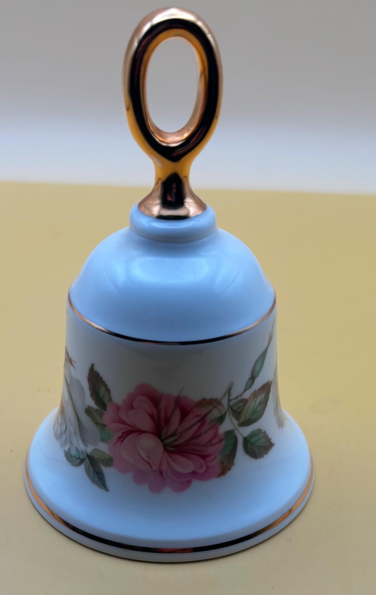Vintage Royal Worcester Danbury Mint Floral Design & Gold Gilding Bell Lover Antiques and Vintage