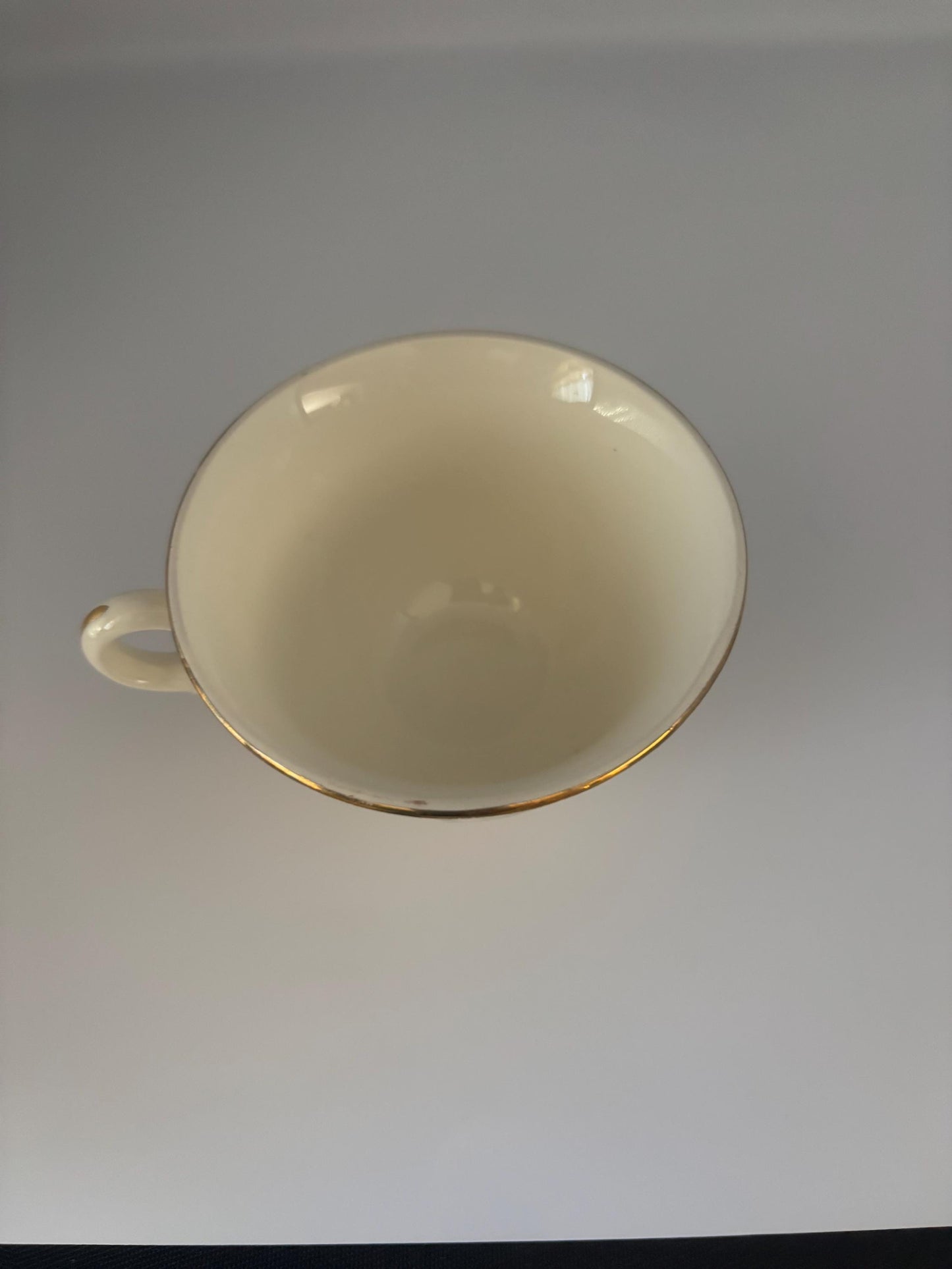 Homer Laughlin Eggshell Georgian Cotillion Teacup with Gold Trim, White Floral Magnolia Pattern