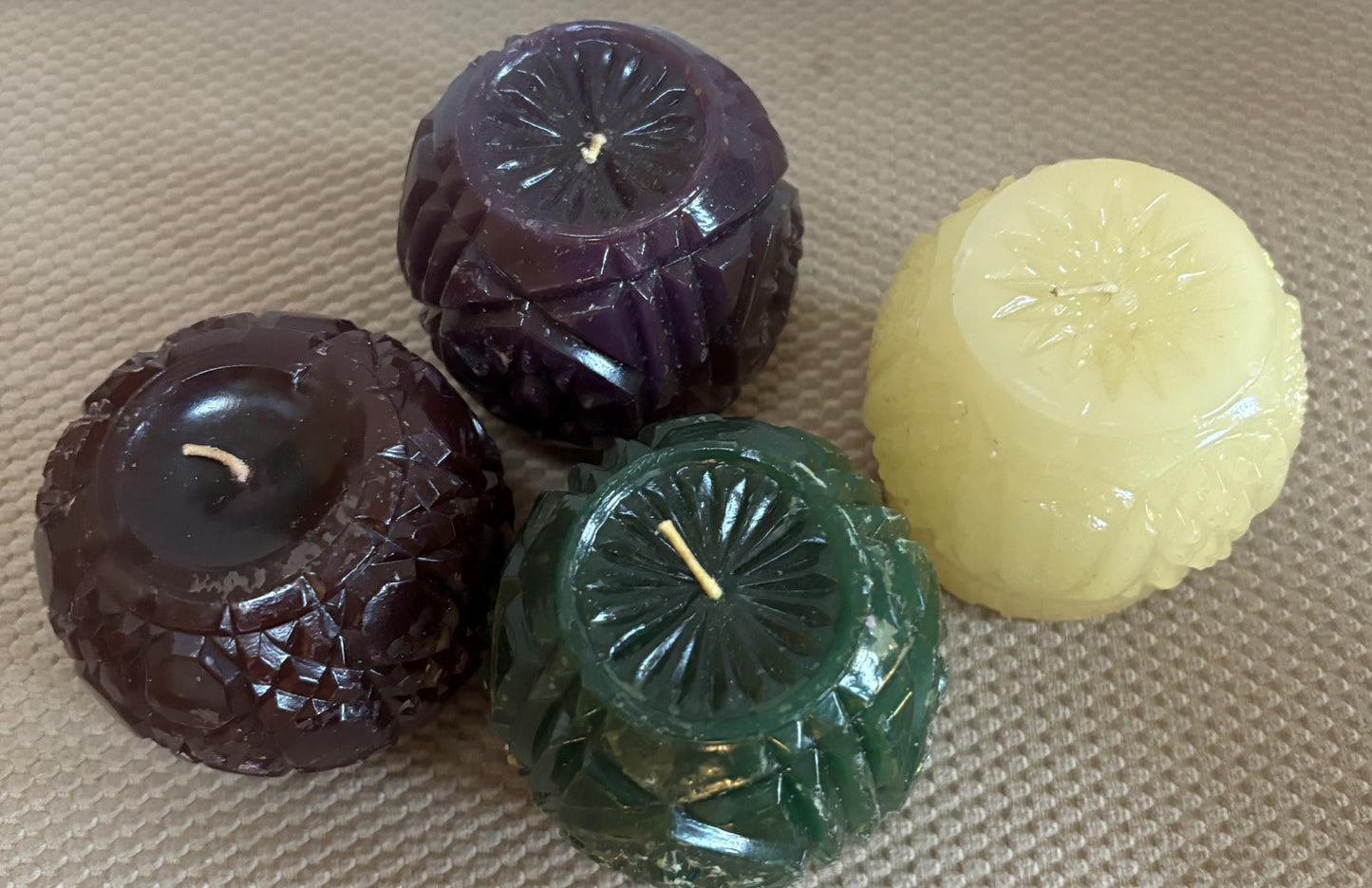 Vintage Kenzie Candles Set of 4 Candles 2 Purple 1 Green 1 White Collectible Candles Set 1 Lover Antiques and Vintage