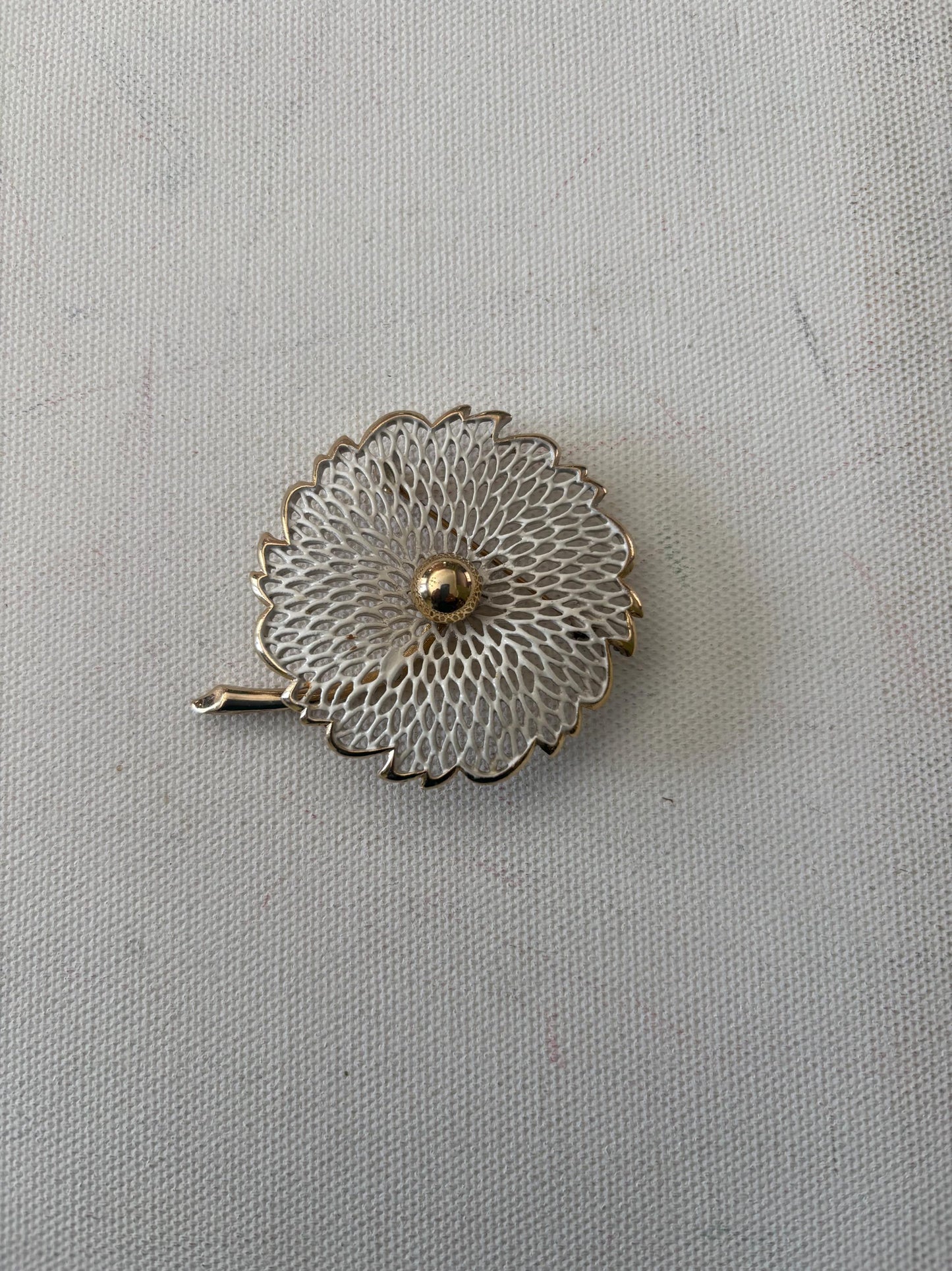 Vintage Monet White and Gold Flower Brooch Pin | Filigree Floral Jewelry | Mid Century Gift for Her | Antique Monet Pin