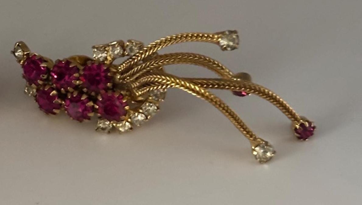 Vintage Swarovski Pink Rhinestone & Gold Clip On Earrings Lover Antiques and Vintage