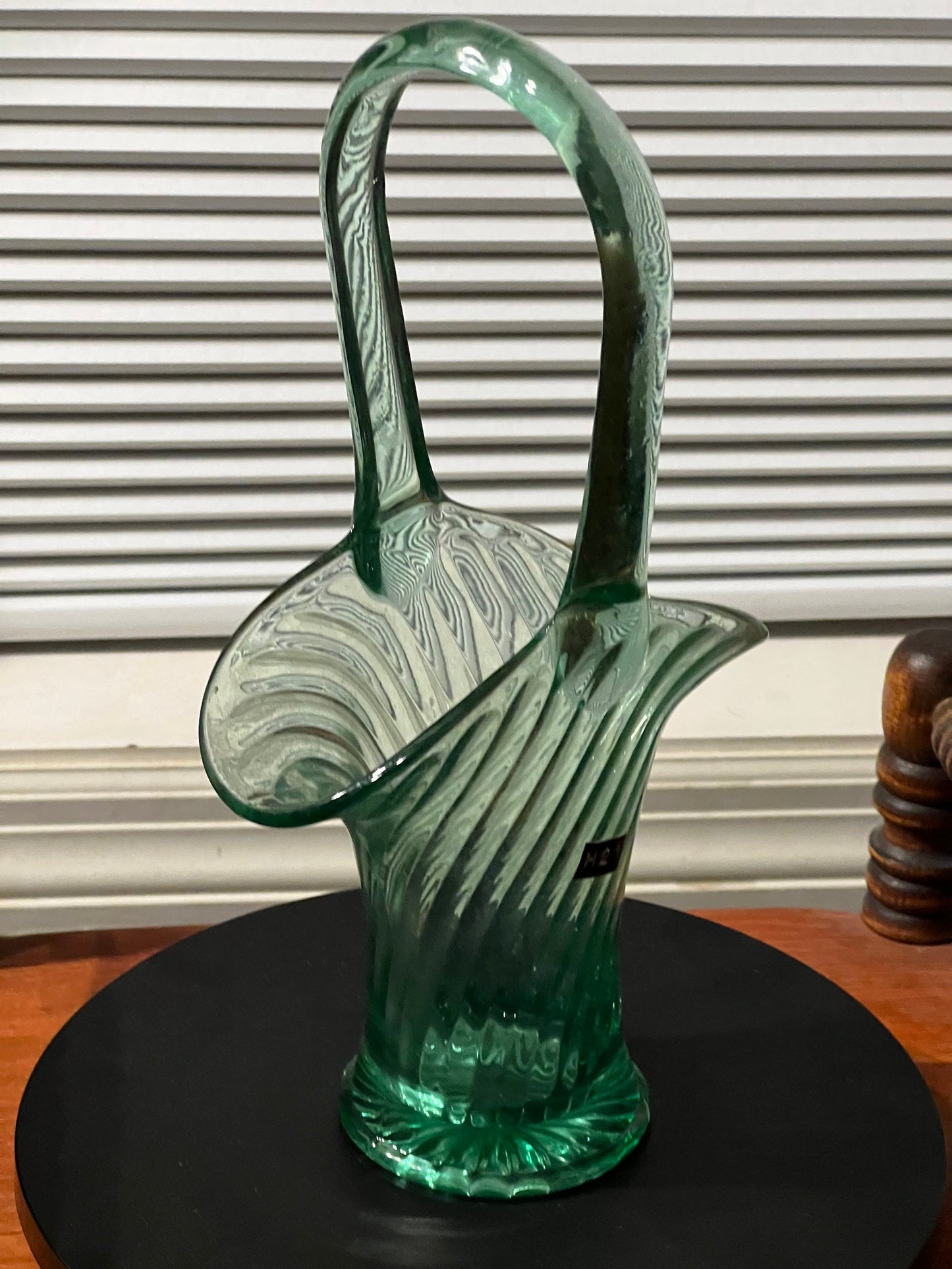 Vintage Uranium Glass Basket, Optical Imperial Glass, Glowing Green