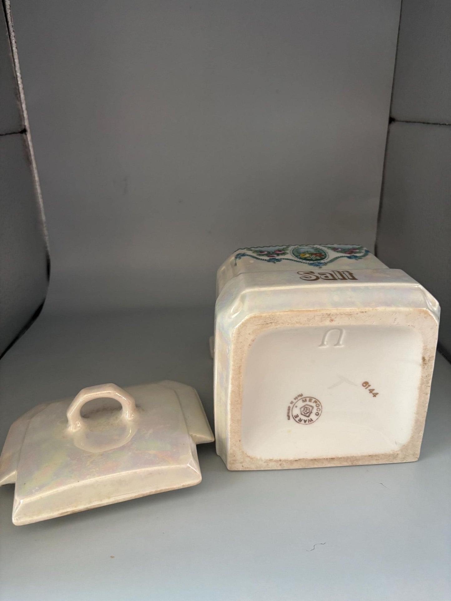 Mepoco Germany Lusterware Salt Box, Lover Antiques and Vintage