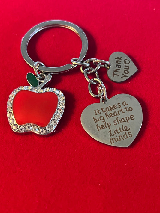 Apple Teacher Keychain: Rhinestone Apple, Thank You Gift