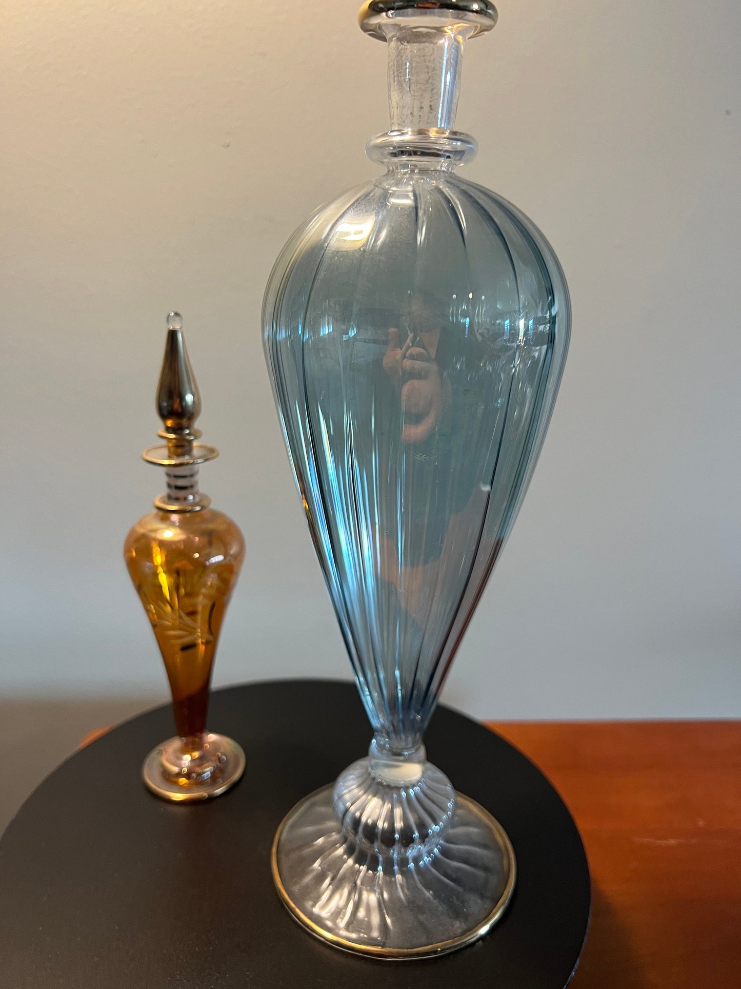 Vintage Gold Lined Glass Perfume Bottle Decanter Set