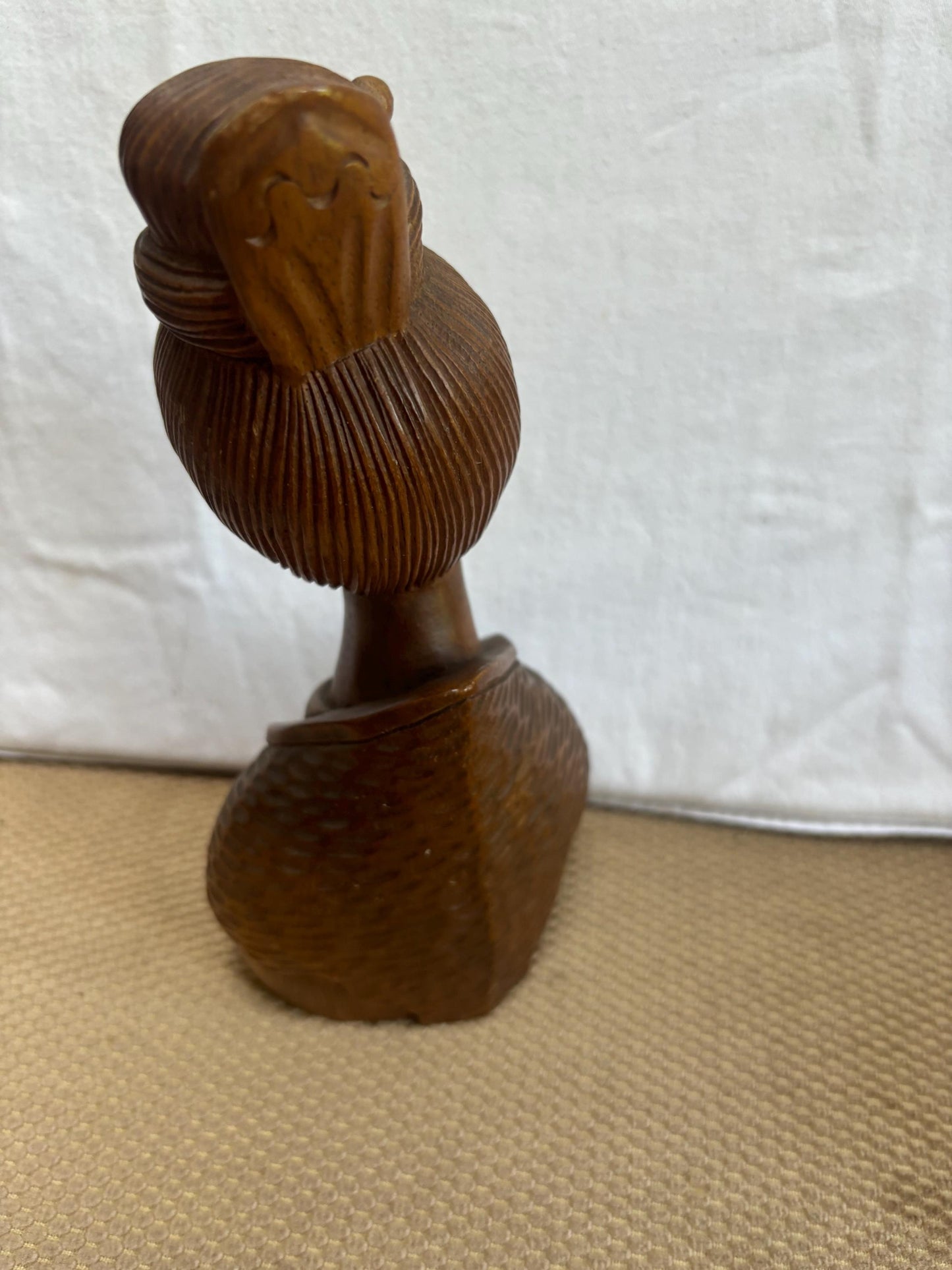 Vintage Carved Wooden Lady Bust Sculpture, Asian Woman Figurine, Handcrafted Wood Art, Unique Gift for Her
