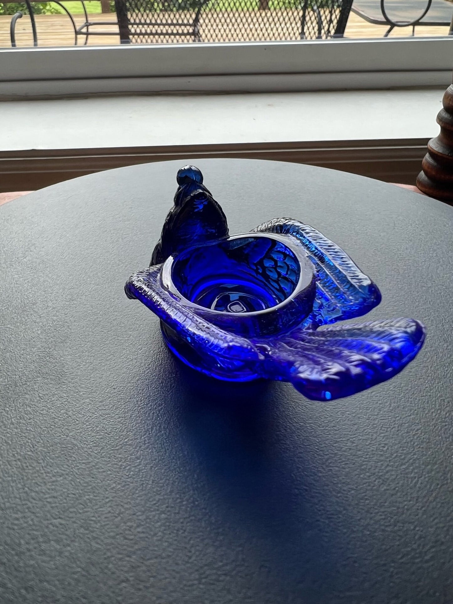 Vintage Cobalt Blue Degenhart Art Glass Rooster Salt Cellar