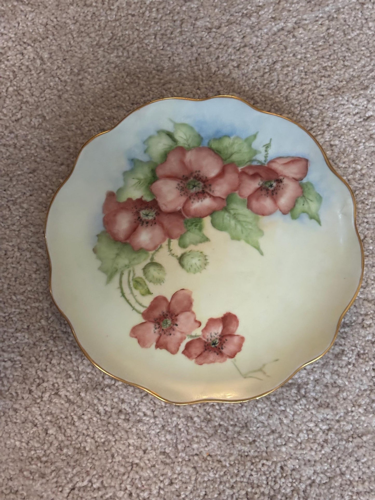 Antique Limoges Hand Painted Poppy Floral Plate, Lover Antiques and Vintage